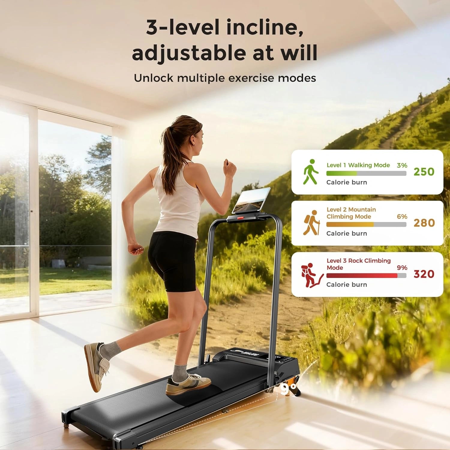 JT52 Foldable Treadmill 9 Incline Handle Under Desk Treadmill