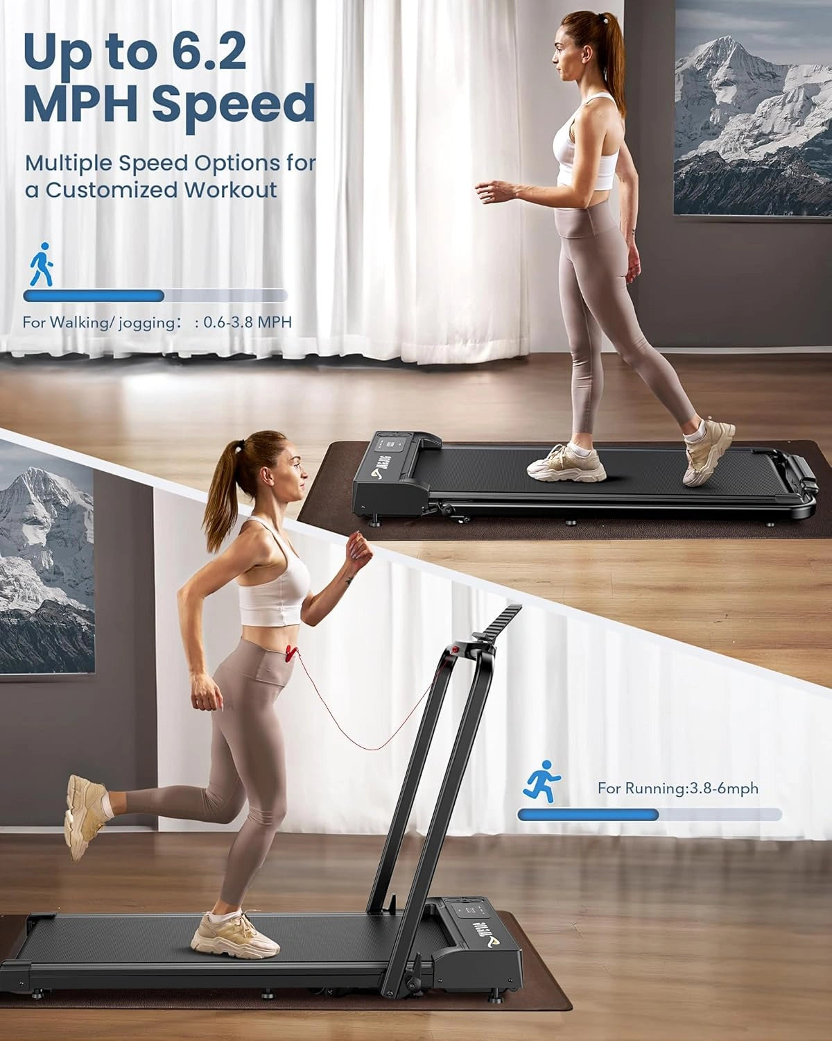 2-in-1 Folding Walking Pad Treadmill with Handle