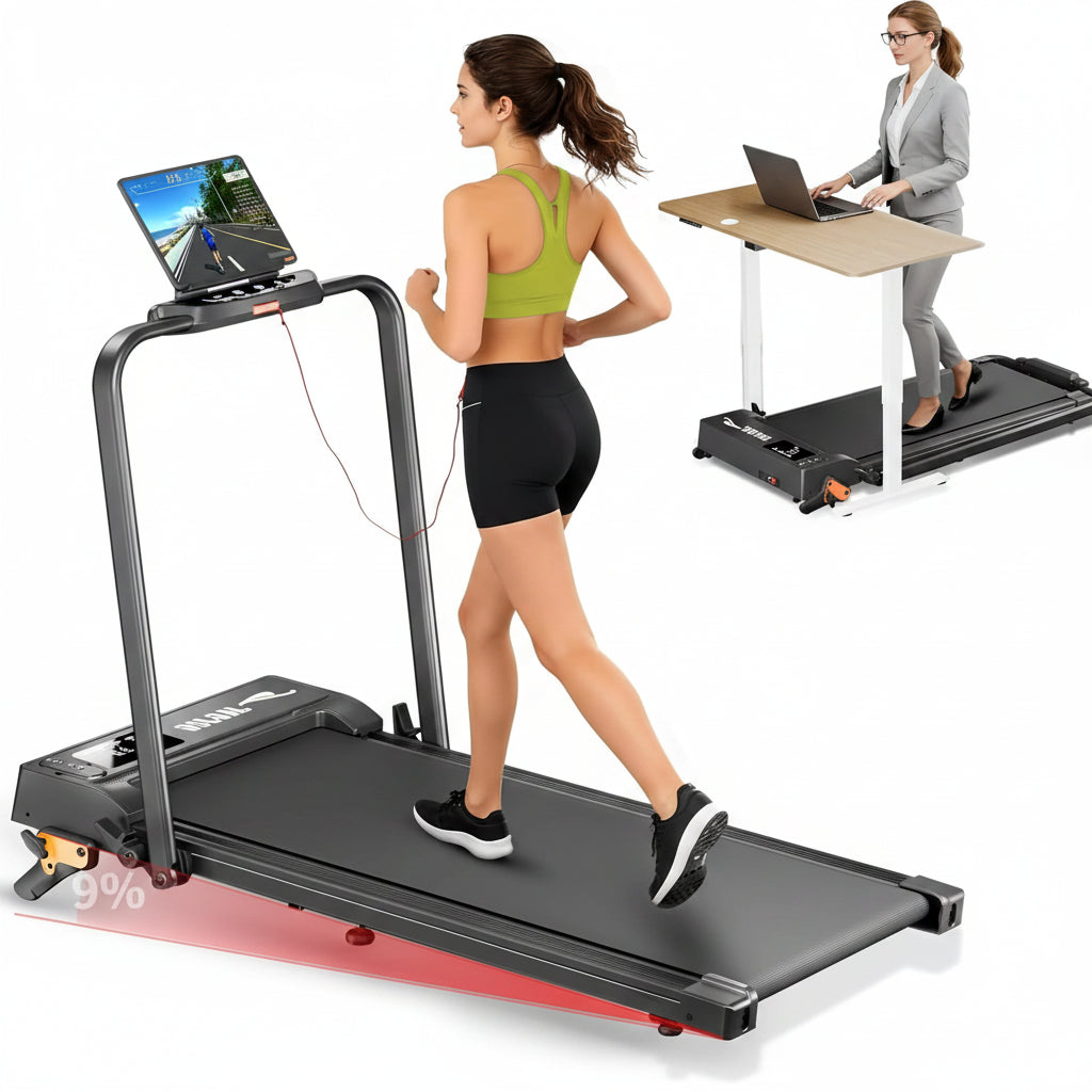 JT52 Foldable Treadmill 9 Incline Handle Under Desk Treadmill