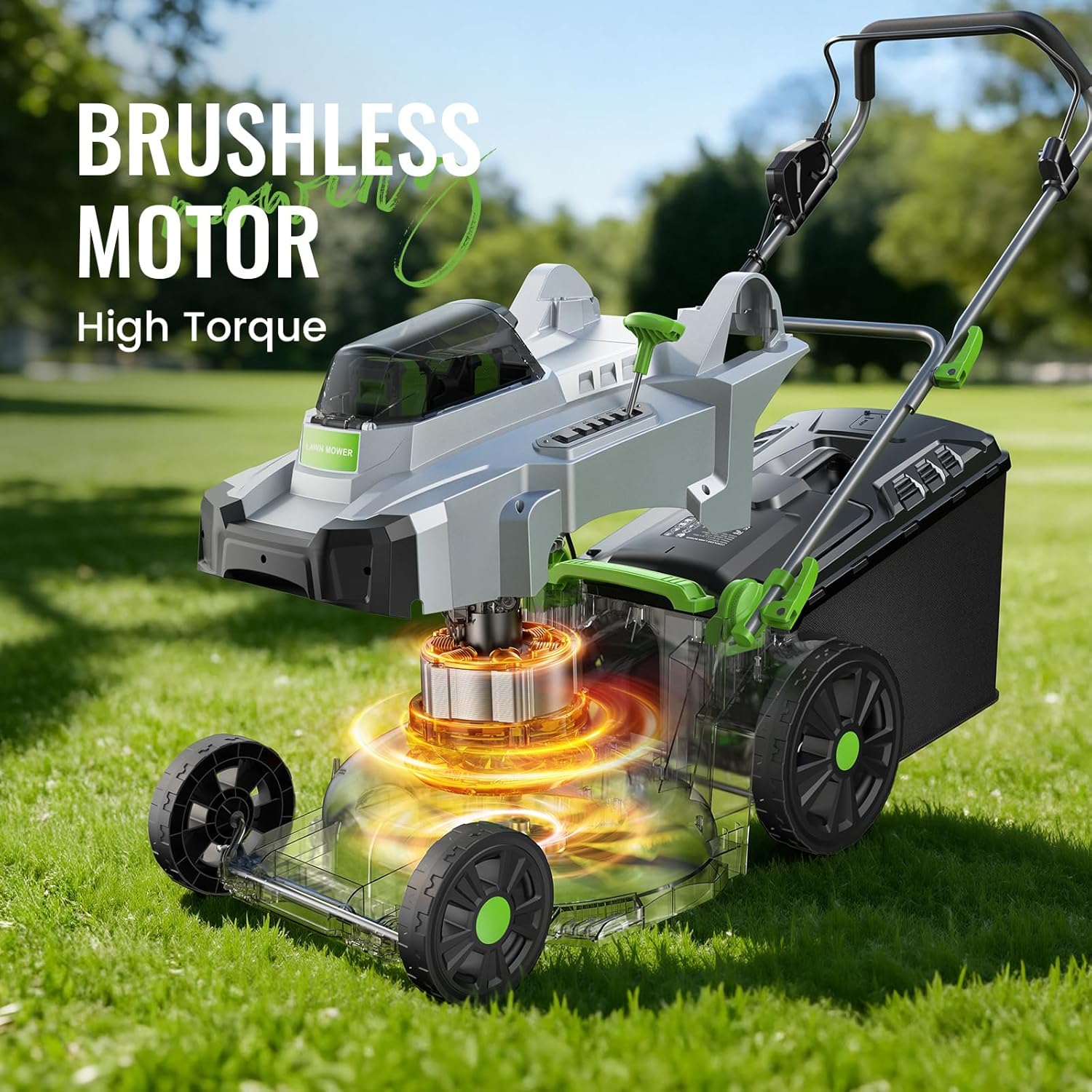M17 Cordless Lawn Mower with 43cm Cut, Brushless Motor and 2 Batteries