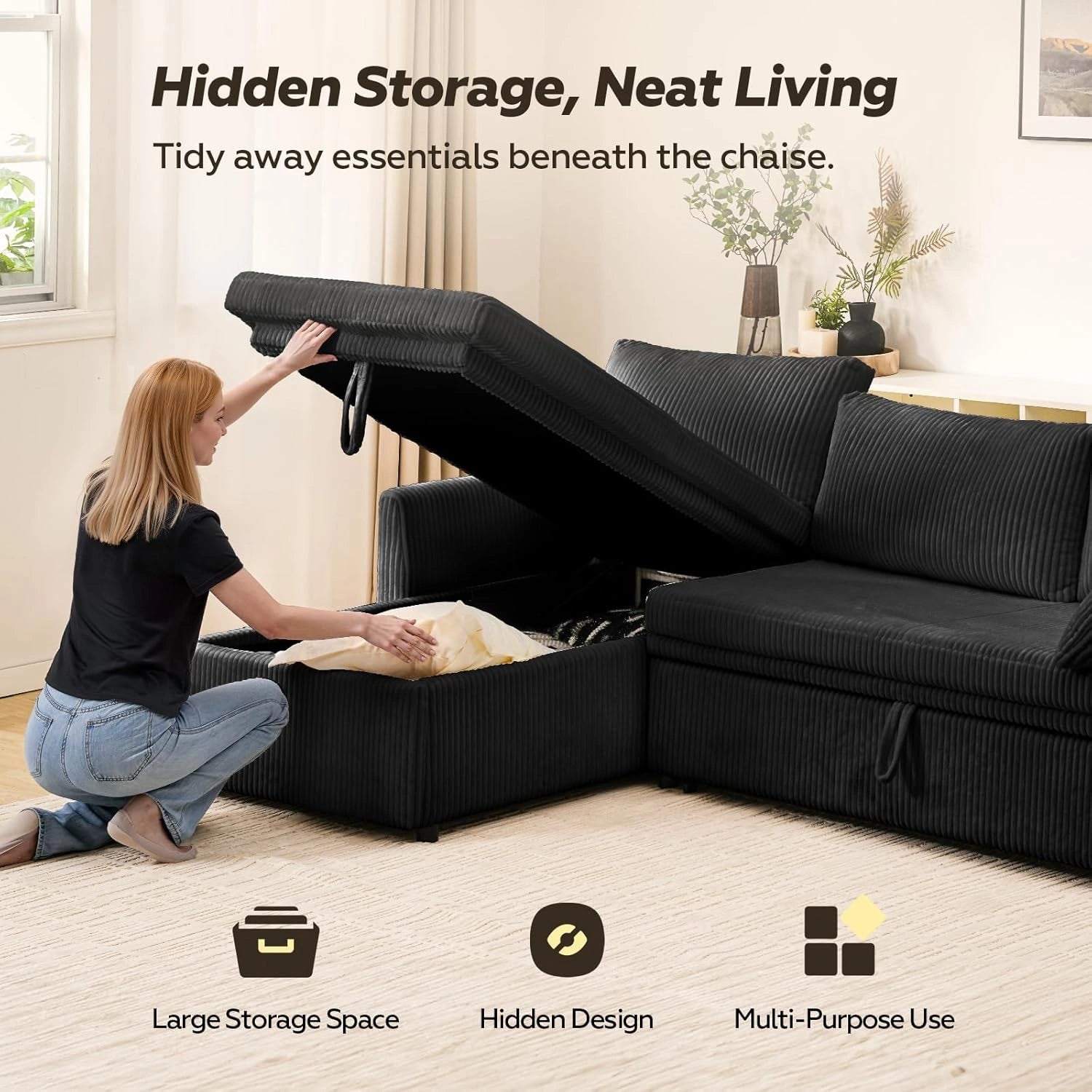 LMJSF07 Sofa Bed Reversible Storage Pull Out Corner Sofa