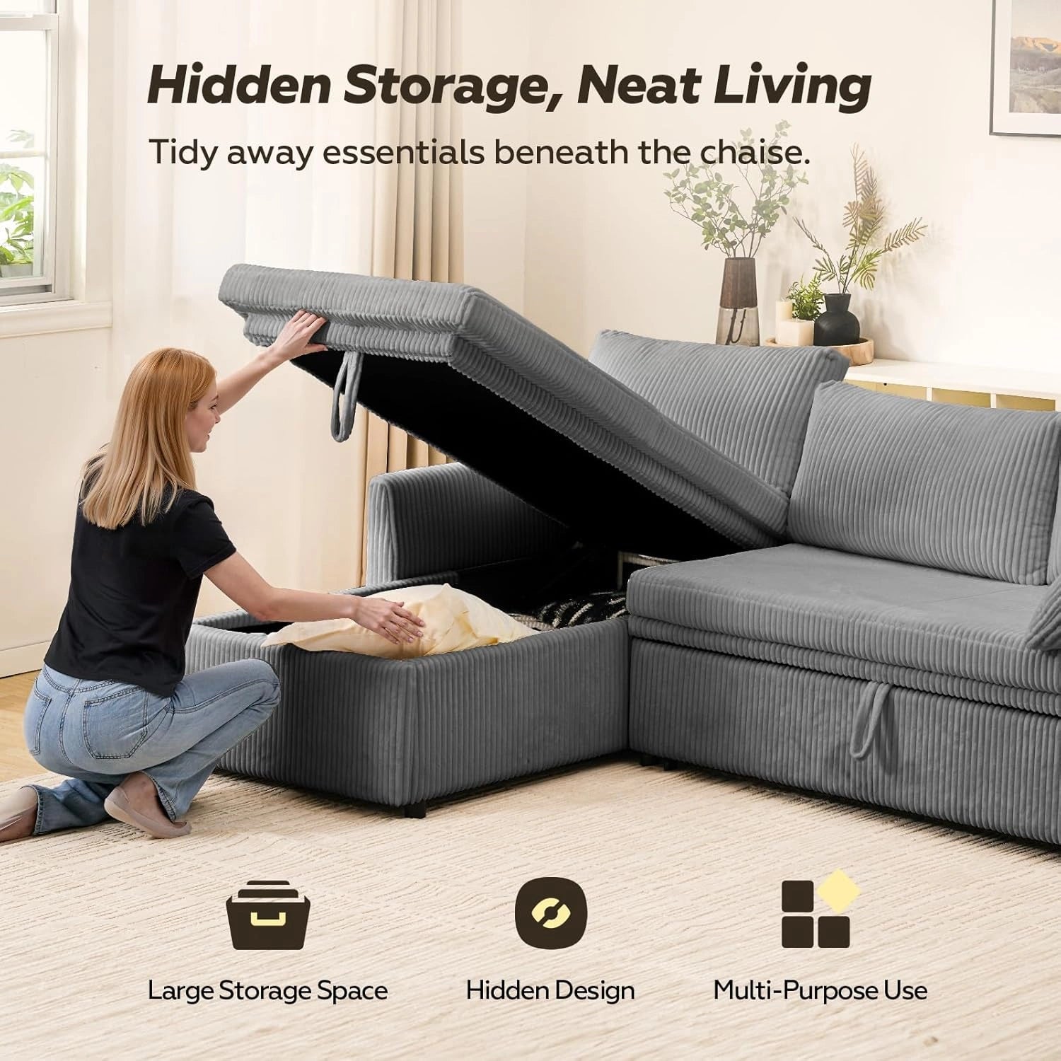 LMJSF07 Sofa Bed Reversible Storage Pull Out Corner Sofa
