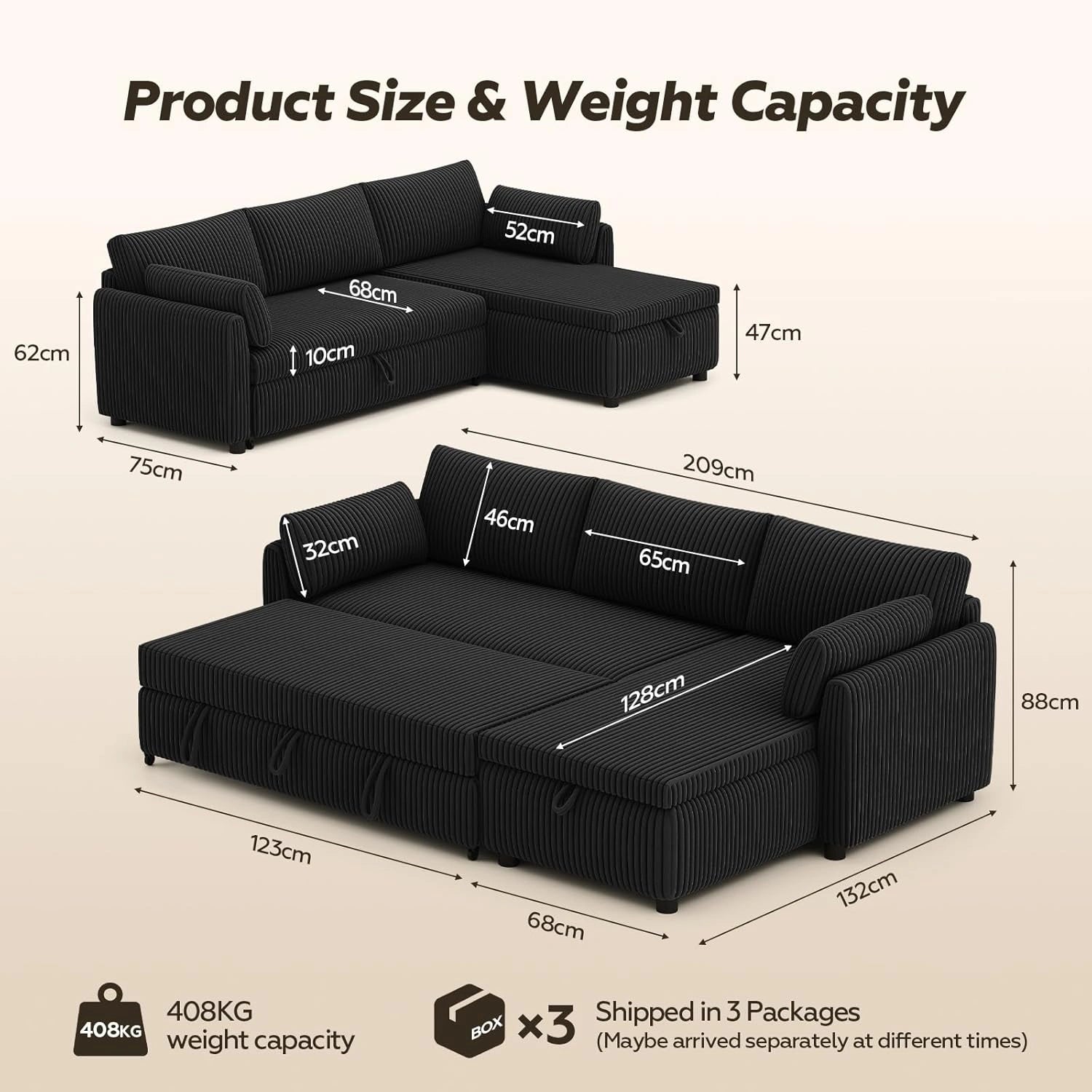 LMJSF07 Sofa Bed Reversible Storage Pull Out Corner Sofa