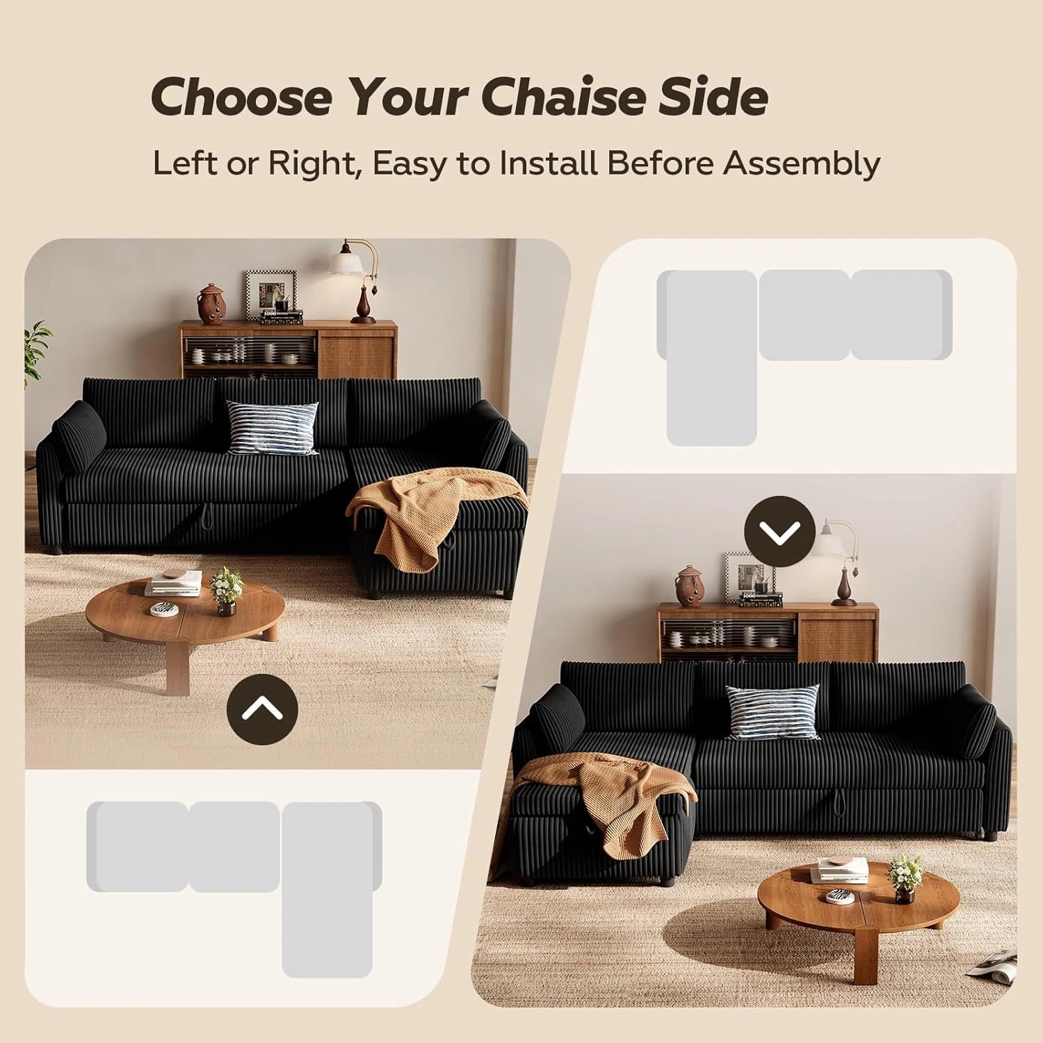 LMJSF07 Sofa Bed Reversible Storage Pull Out Corner Sofa