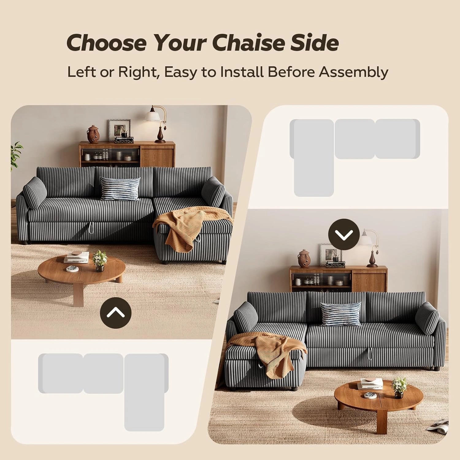 LMJSF07 Sofa Bed Reversible Storage Pull Out Corner Sofa