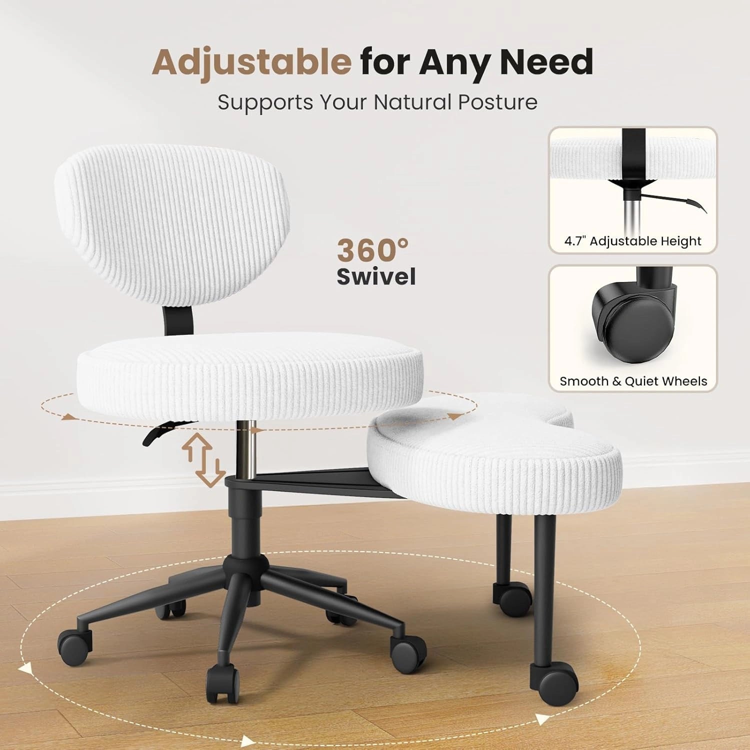 LPTYZ02 Criss Cross Office Chair White Corduroy Ergonomic Cross Legged Desk Chair