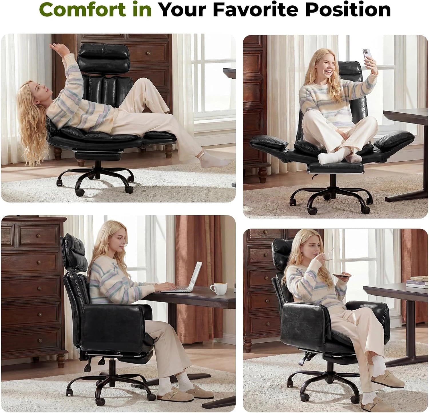 Ergonomic Wide Office Chair with Cross Arms & Footrest