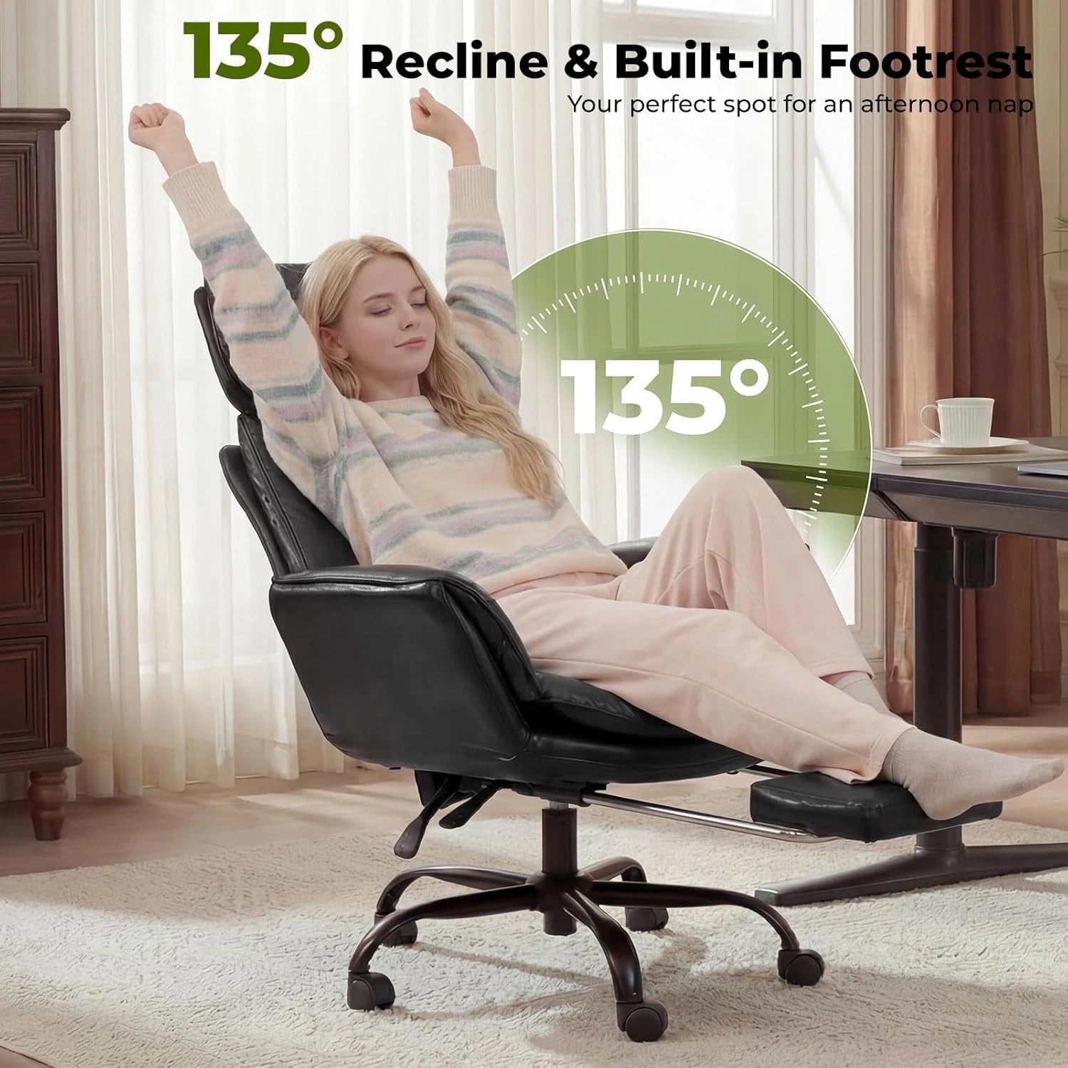 Ergonomic Wide Office Chair with Cross Arms & Footrest