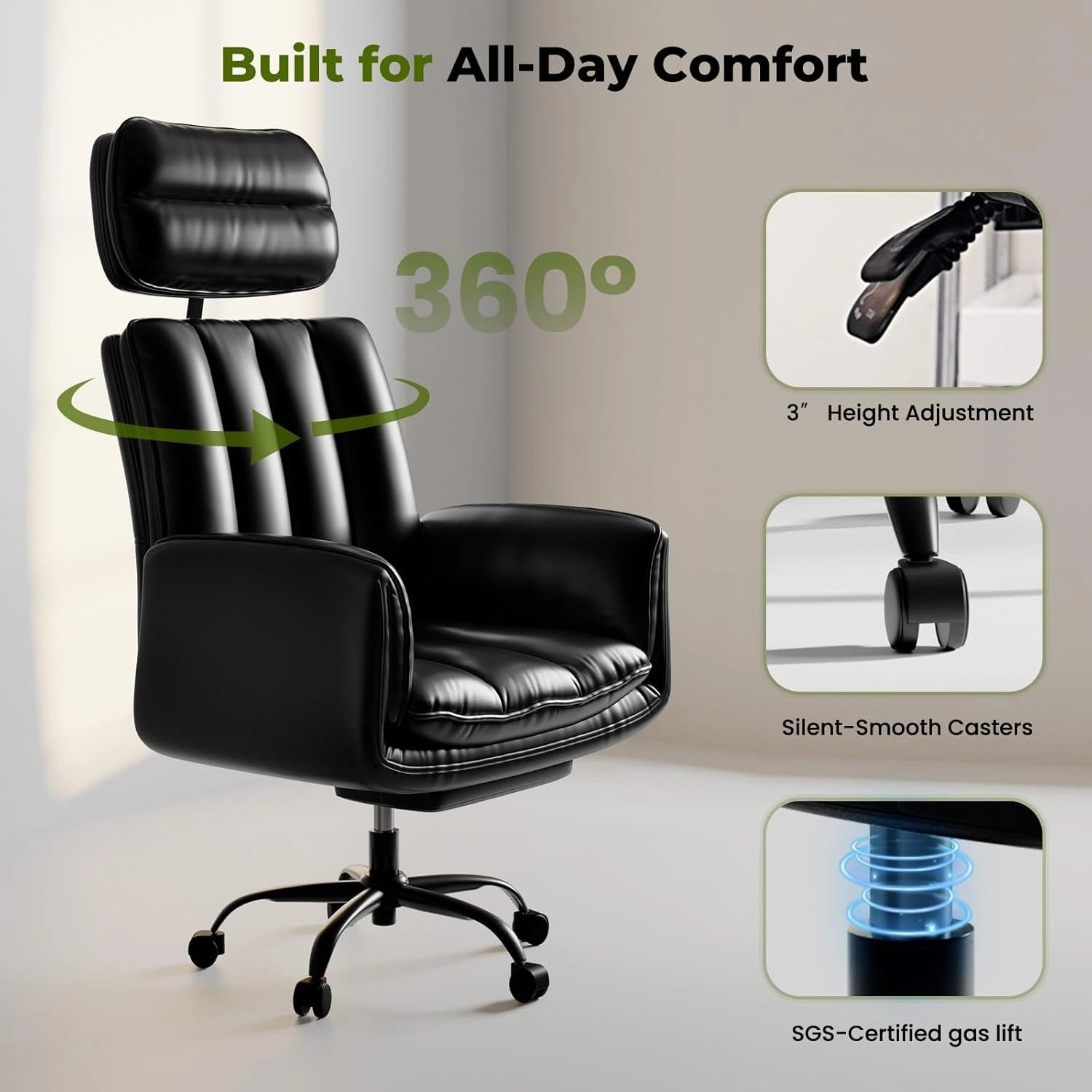 Ergonomic Wide Office Chair with Cross Arms & Footrest