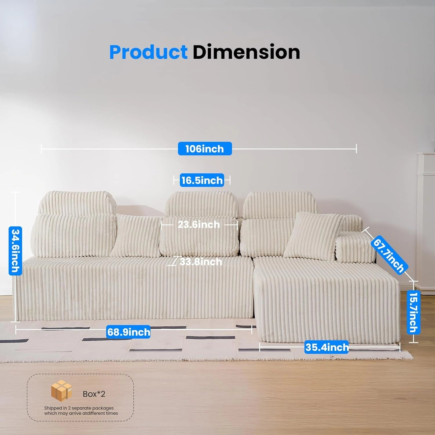 LHMSF08 Corner Sofa 270cm High Backrest L Shaped Sofa