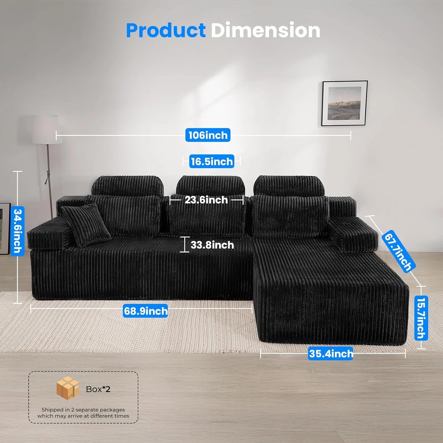 LHMSF08 Corner Sofa 270cm High Backrest L Shaped Sofa