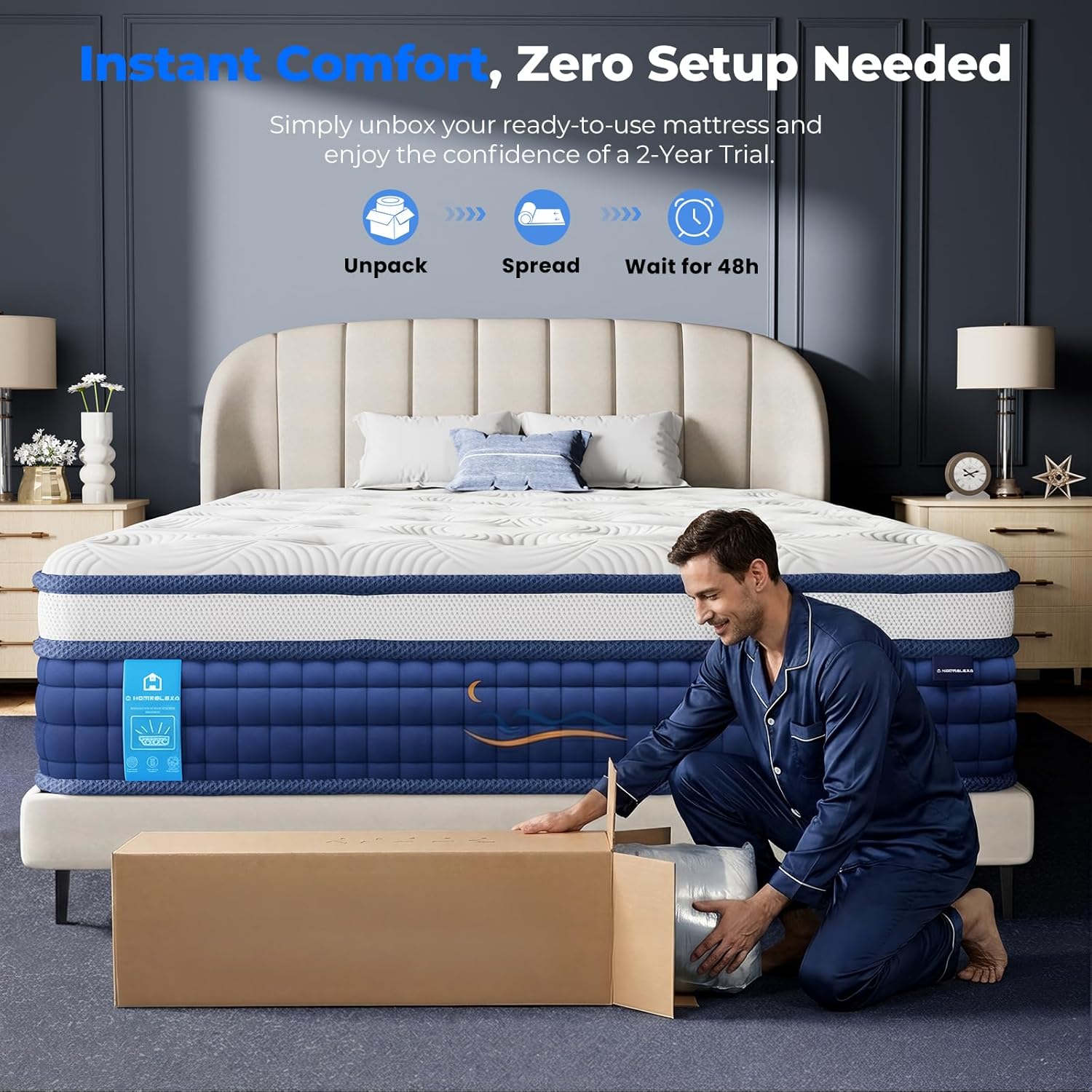 Hybrid Mattress –10.24 Inch Gel Memory Foam, 7 Zone Pocket Springs, Medium Firm, Edge Support, OEKO-TEX