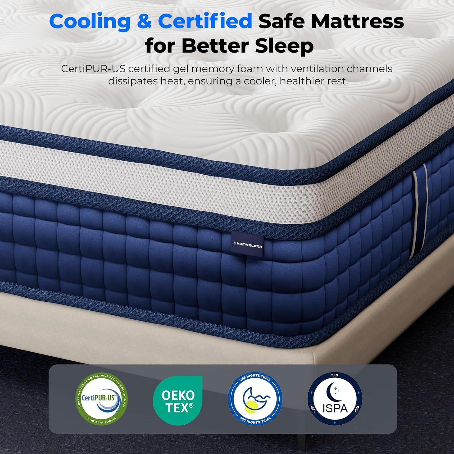 Hybrid Mattress –10.24 Inch Gel Memory Foam, 7 Zone Pocket Springs, Medium Firm, Edge Support, OEKO-TEX