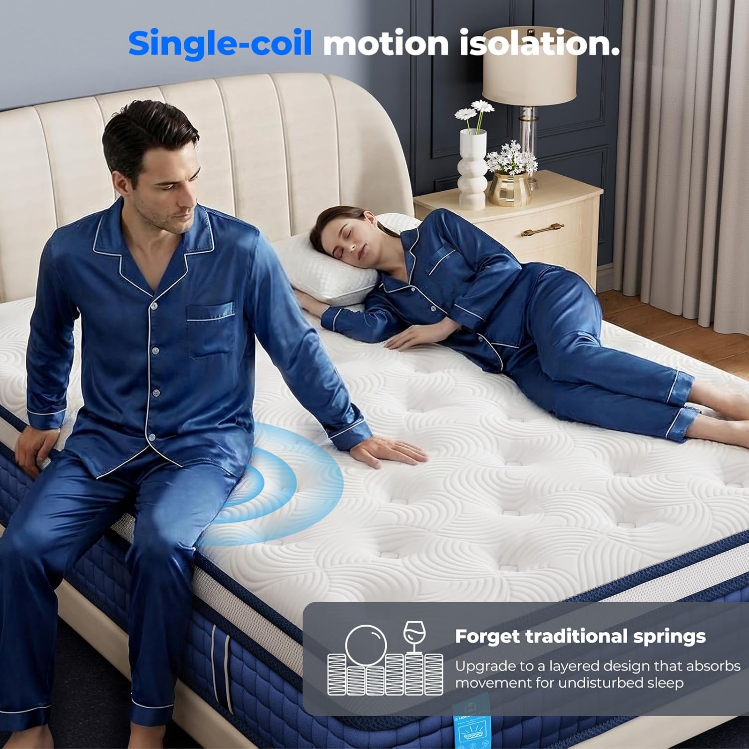Hybrid Mattress –10.24 Inch Gel Memory Foam, 7 Zone Pocket Springs, Medium Firm, Edge Support, OEKO-TEX