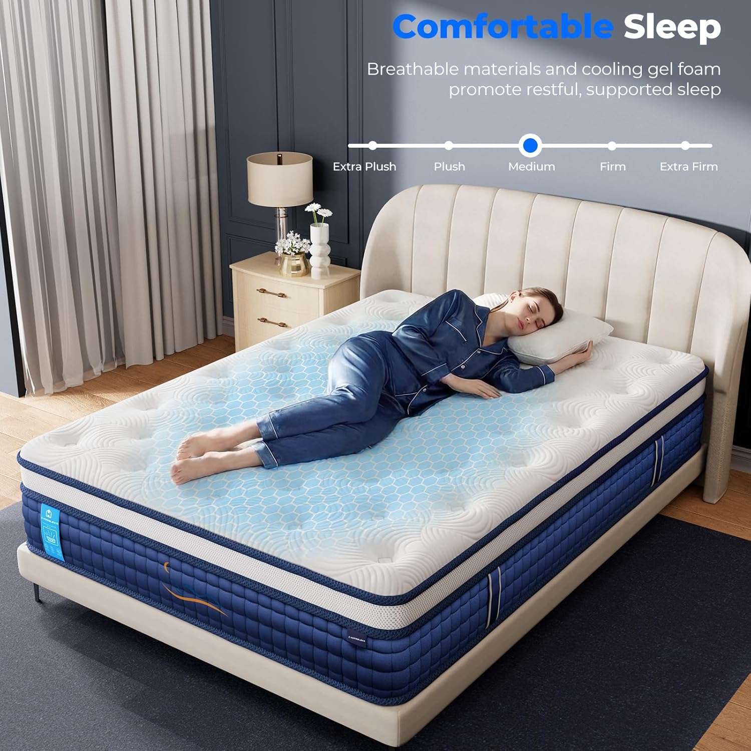Hybrid Mattress –10.24 Inch Gel Memory Foam, 7 Zone Pocket Springs, Medium Firm, Edge Support, OEKO-TEX