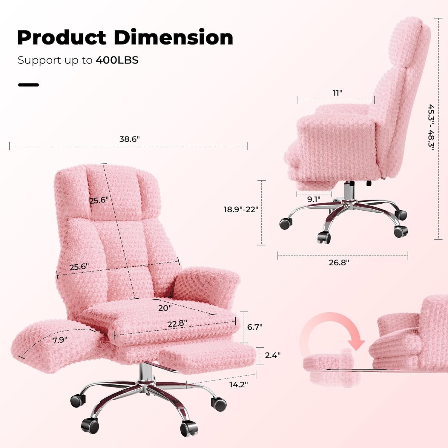 LBGYZ01 Rose Velvet Office Chair Wide Cross Legged Heavy Duty Desk Chair