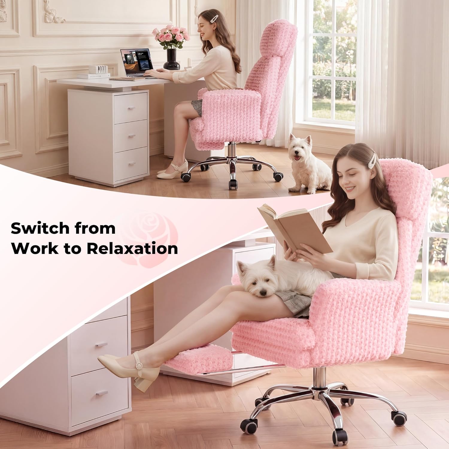 LBGYZ01 Rose Velvet Office Chair Wide Cross Legged Heavy Duty Desk Chair