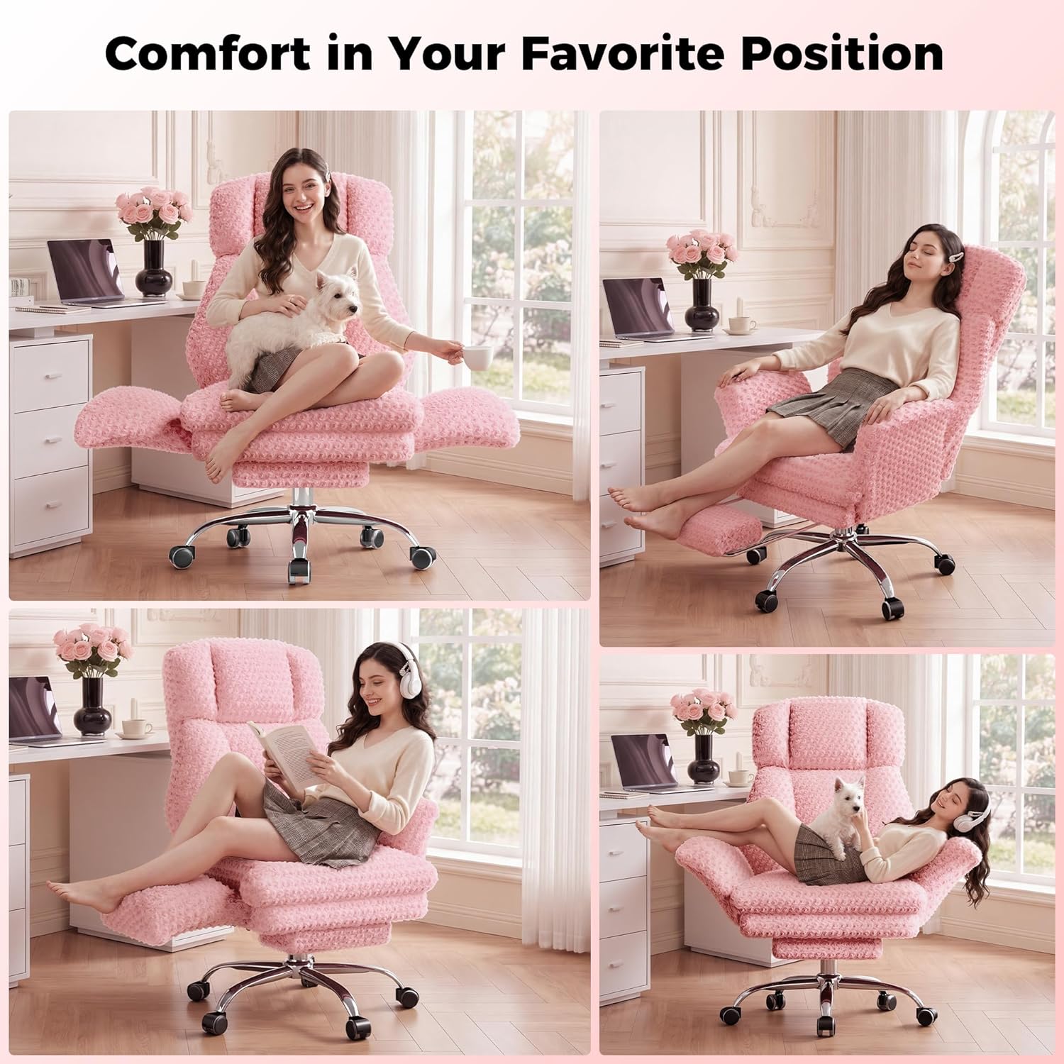 LBGYZ01 Rose Velvet Office Chair Wide Cross Legged Heavy Duty Desk Chair