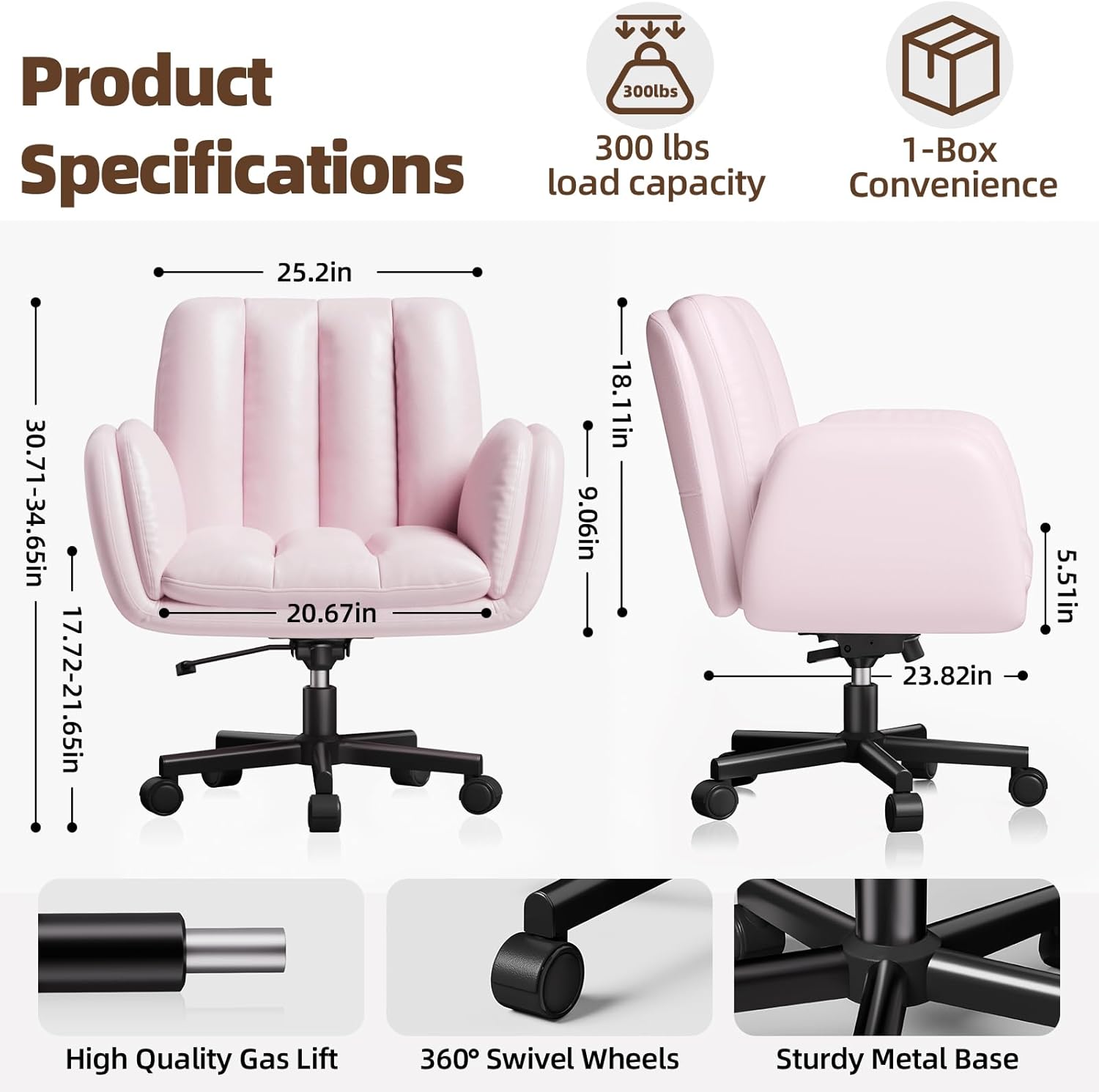 LBGYZ05 PU Leather Desk Chair Wide Seat, Cross-Legged Office Chair with Flip-up Arms