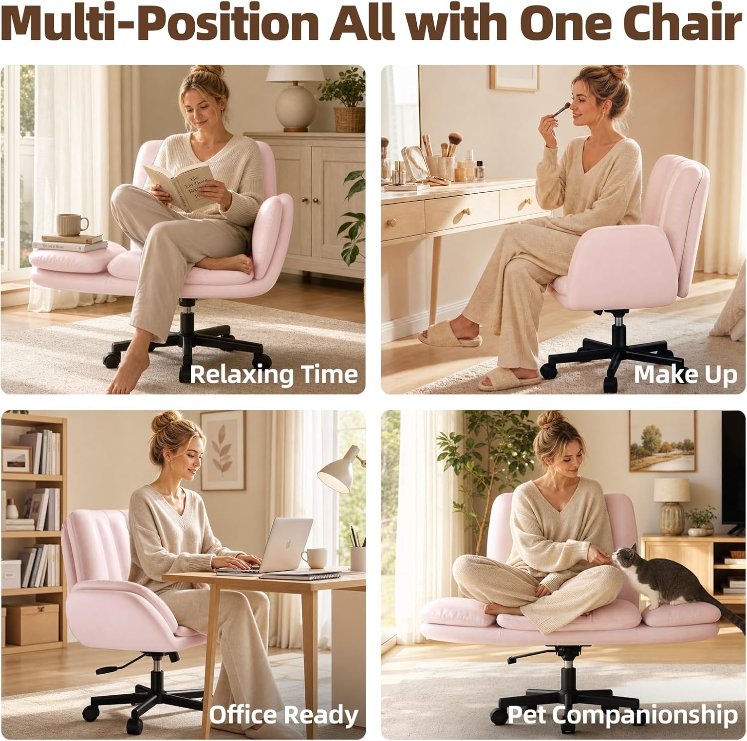 LBGYZ05 PU Leather Desk Chair Wide Seat, Cross-Legged Office Chair with Flip-up Arms