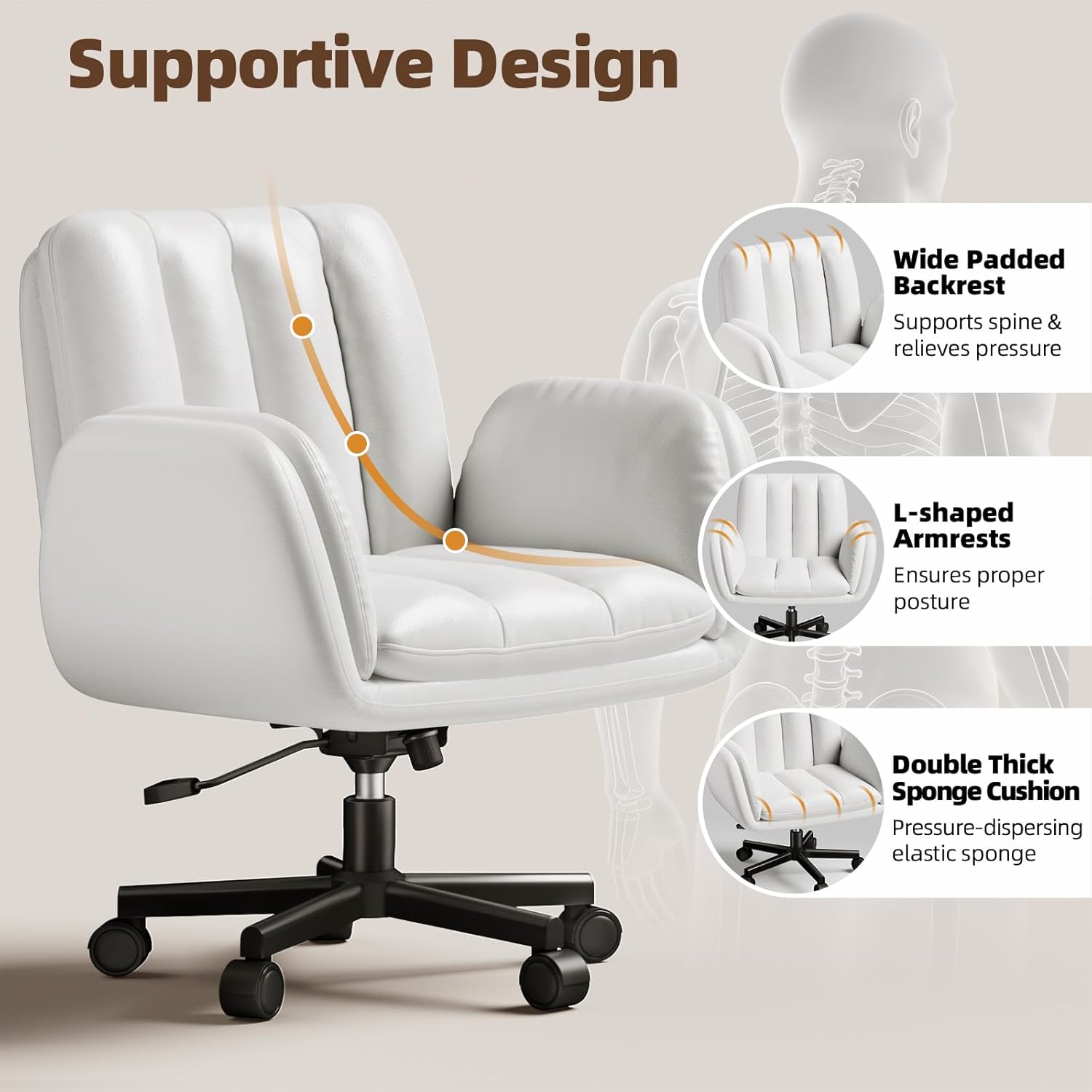 LBGYZ05 PU Leather Desk Chair Wide Seat, Cross-Legged Office Chair with Flip-up Arms