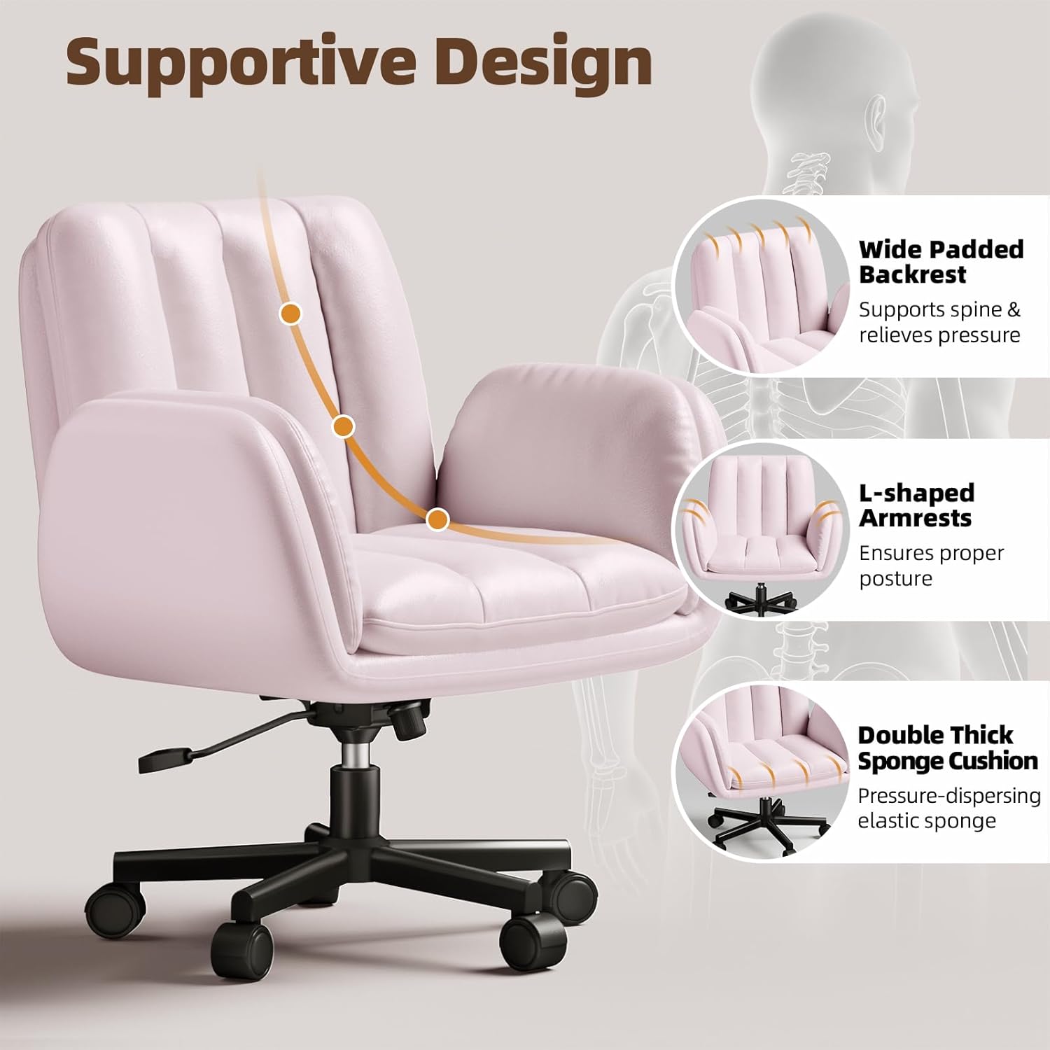 LBGYZ05 PU Leather Desk Chair Wide Seat, Cross-Legged Office Chair with Flip-up Arms