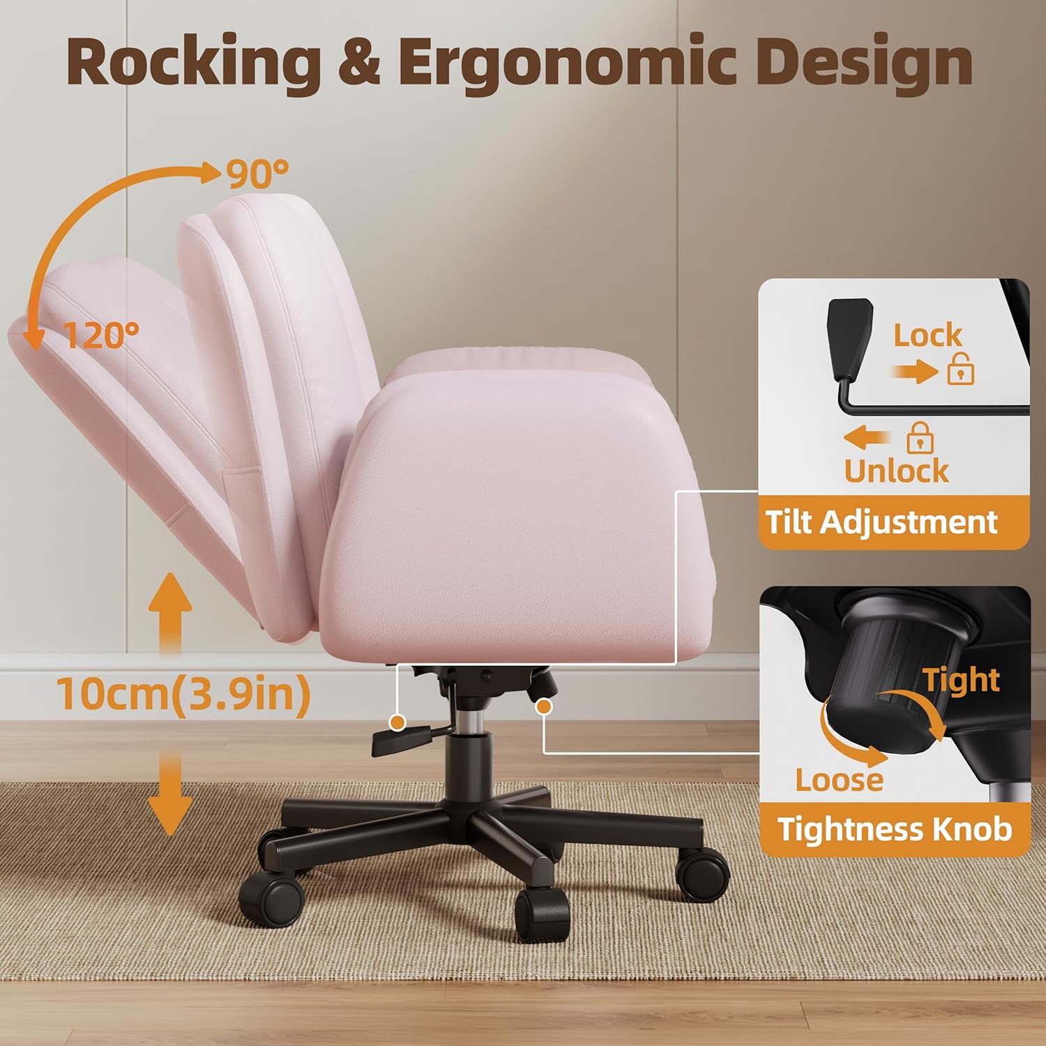 LBGYZ05 PU Leather Desk Chair Wide Seat, Cross-Legged Office Chair with Flip-up Arms