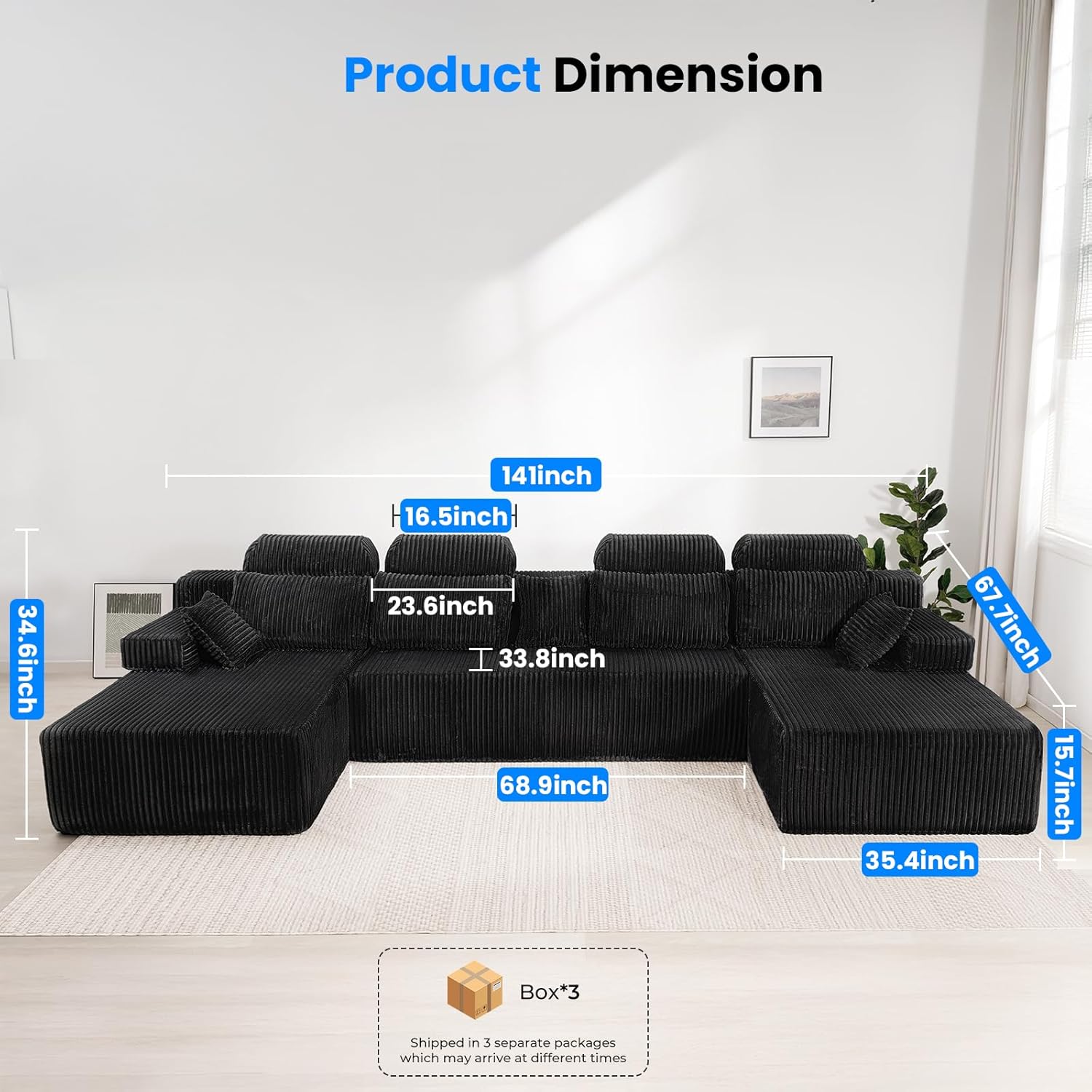 LHMSF14 U Shaped Sofa 360cm High Backrest Corner Sofa