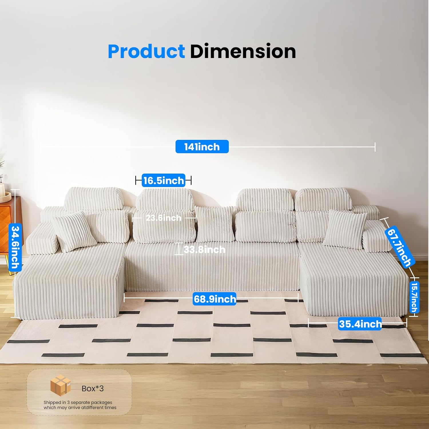 LHMSF14 U Shaped Sofa 360cm High Backrest Corner Sofa