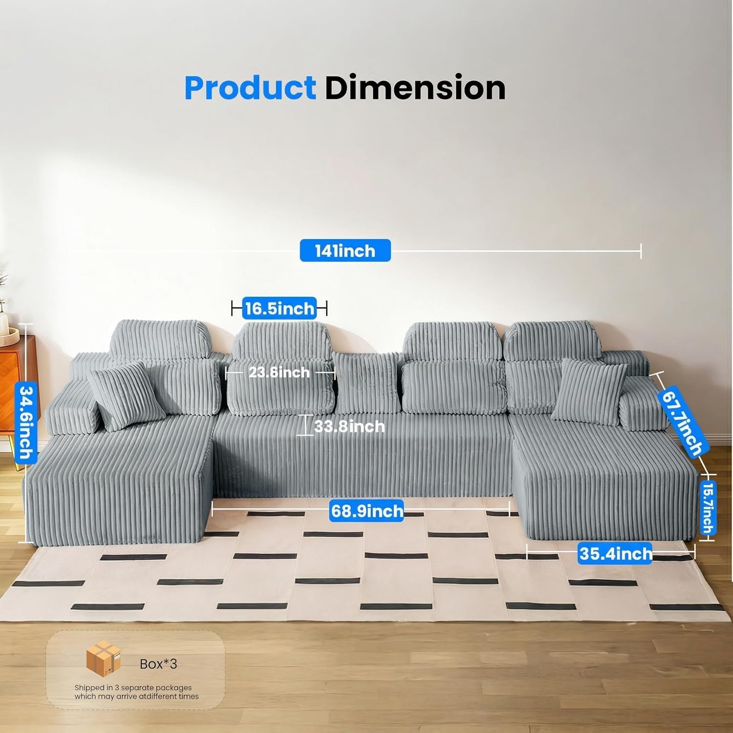 LHMSF14 U Shaped Sofa 360cm High Backrest Corner Sofa