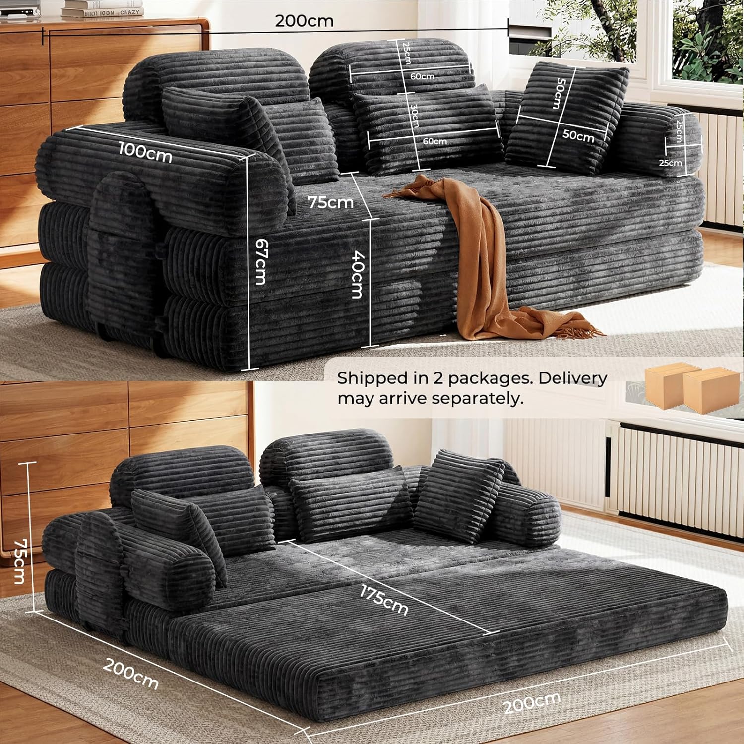 LHMSF14 Sofa Bed 5 in 1 High Backrest Double Sofa Bed