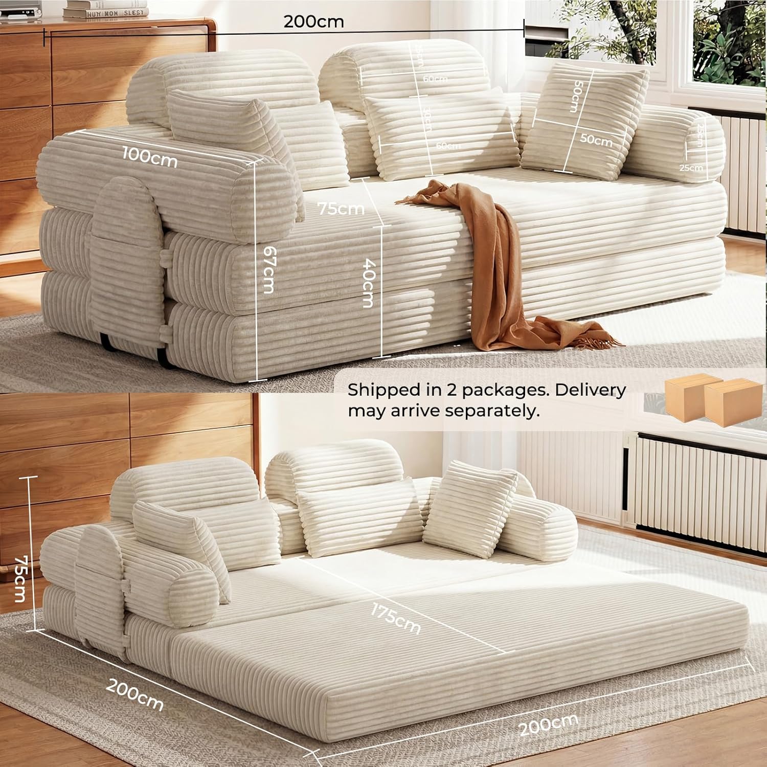 LHMSF14 Sofa Bed 5 in 1 High Backrest Double Sofa Bed