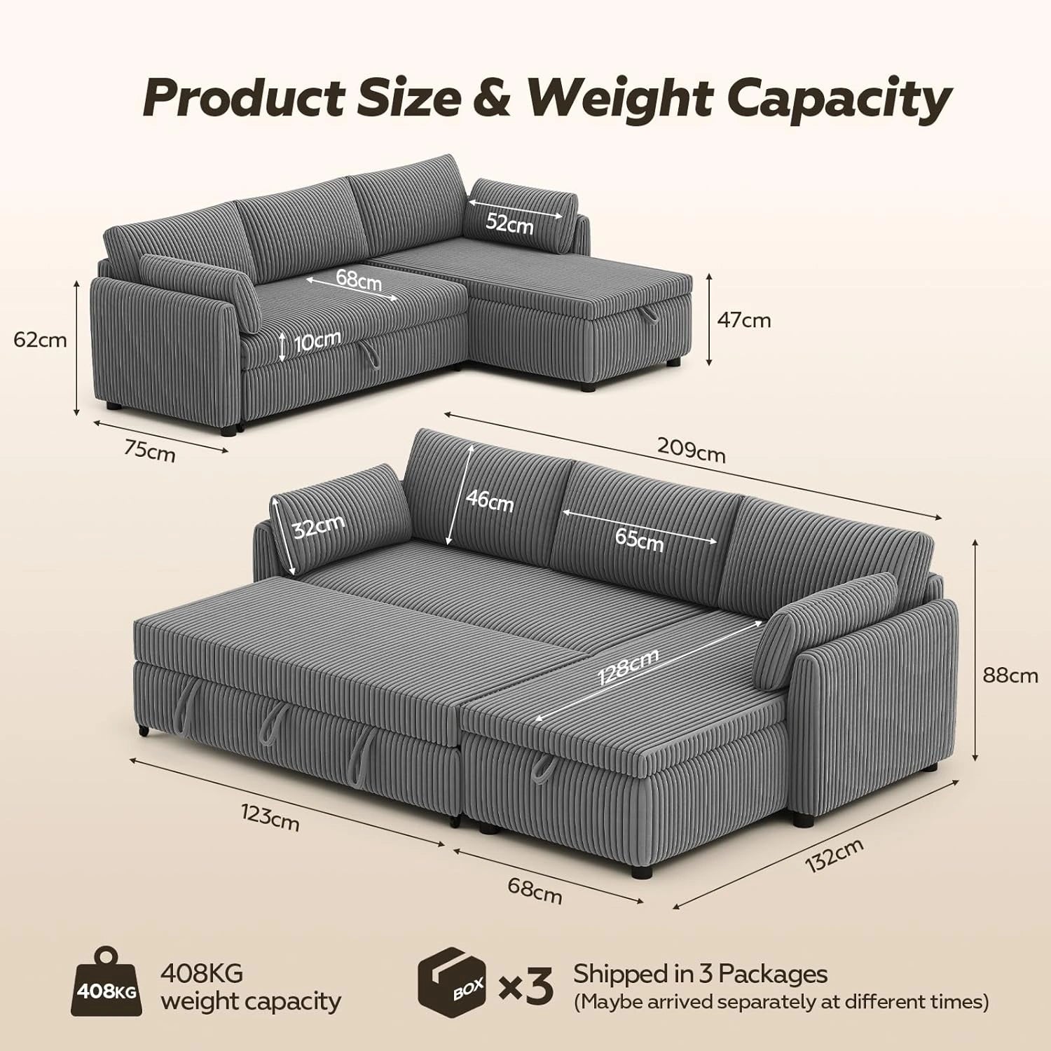 Corner Sofa Bed with Reversible Chaise