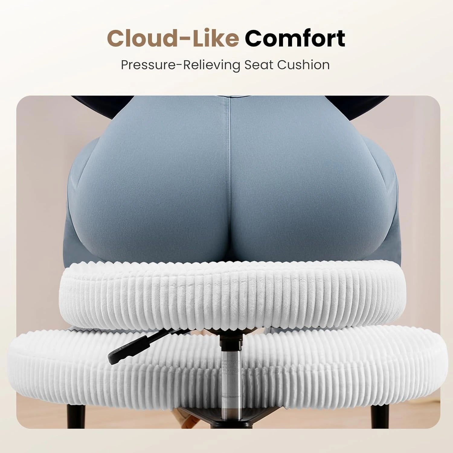 Ergonomic Cross-Legged Chair in White Corduroy