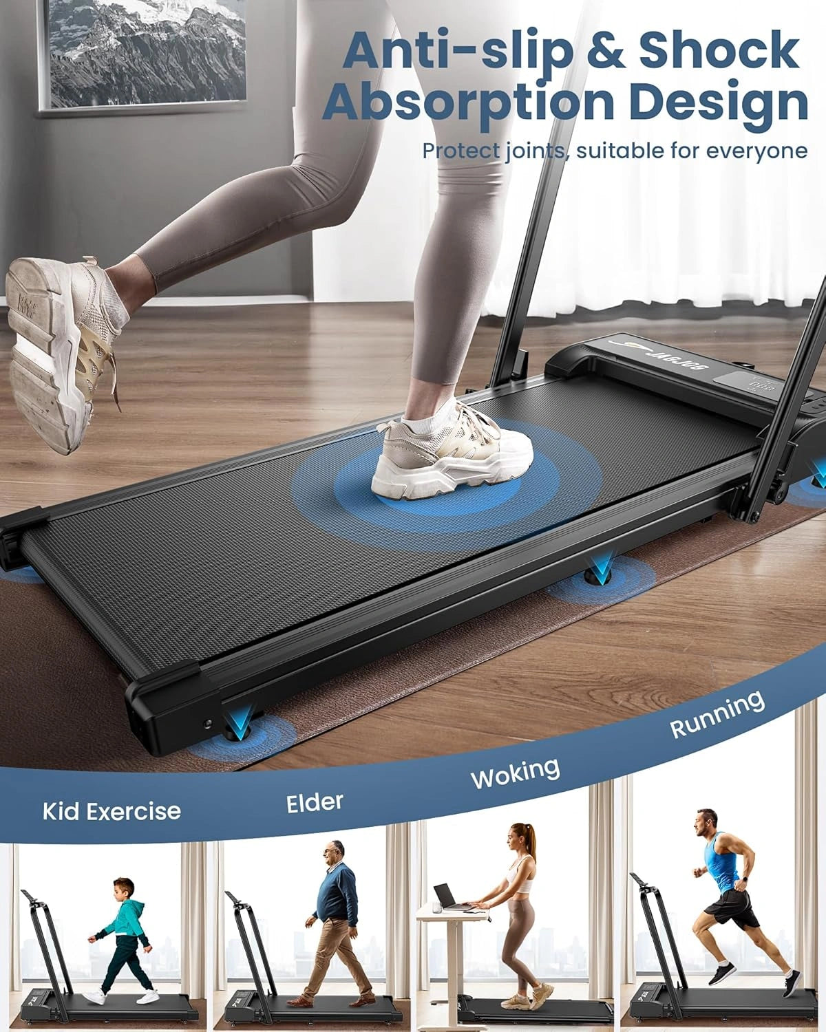 2-in-1 Folding Walking Pad Treadmill with Handle