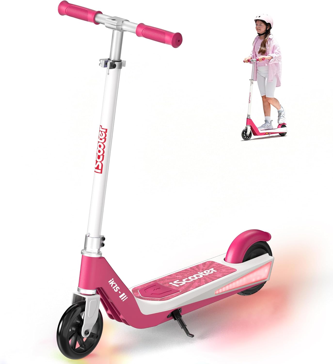 iK1S Kids Electric Scooter, LED Front Wheels, 7KM Range, 15KM/H, 3.5H Charge
