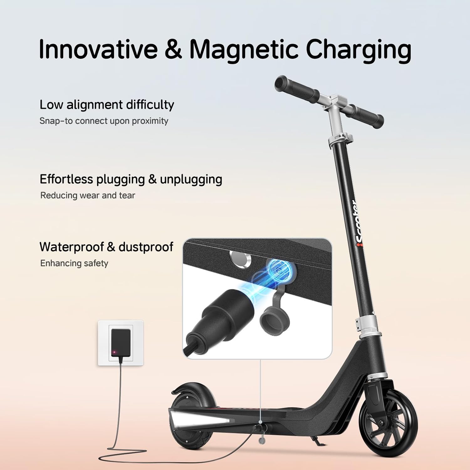 iK1S Kids Electric Scooter, LED Front Wheels, 7KM Range, 15KM/H, 3.5H Charge