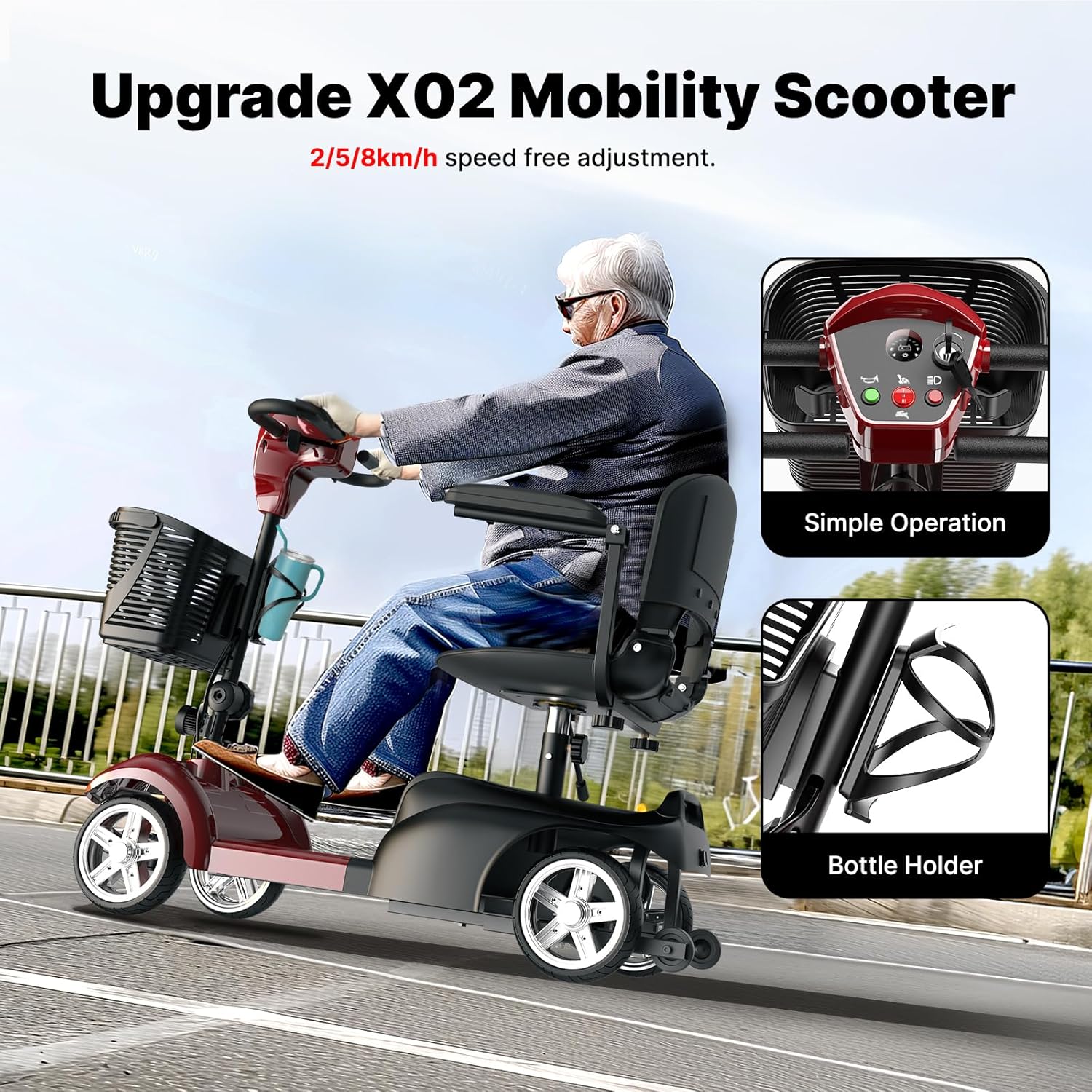 X-02 Mobility Scooter, 4-Wheel Electric Mobility Scooter for Adults, 20KM Range