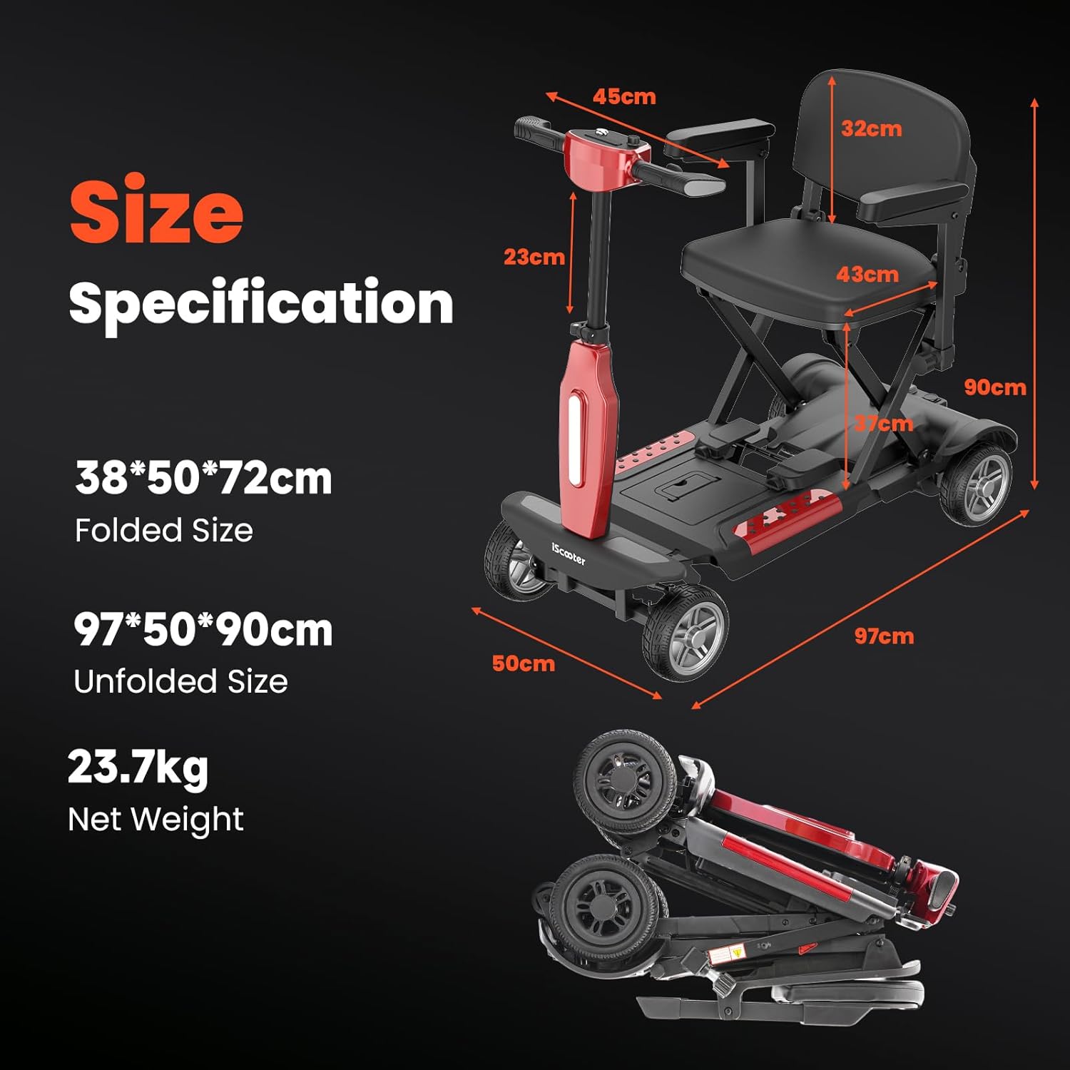 X11 Folding Mobility Scooter, 250W Motor, 30KM Range, 24V 15.6Ah
