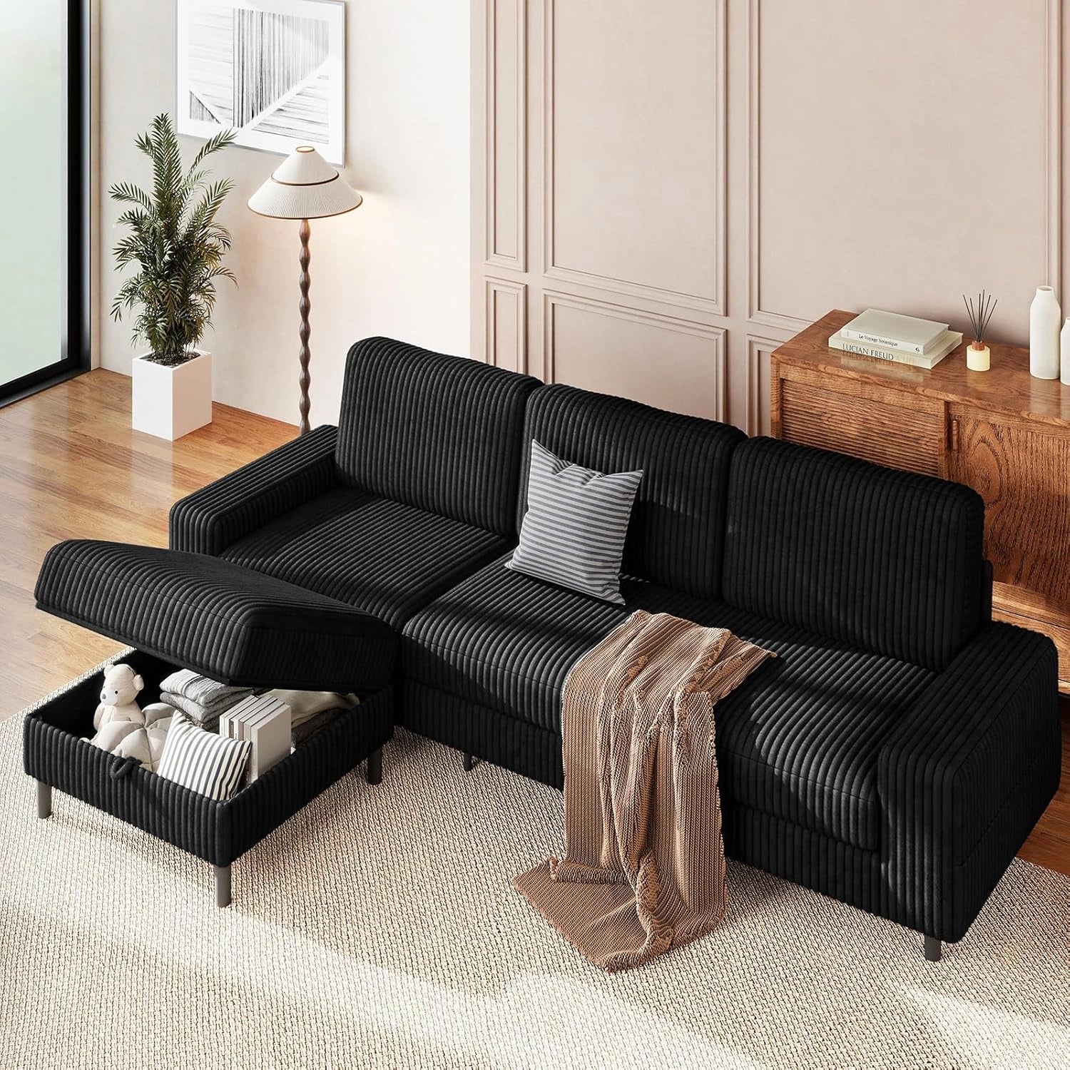 LM08 Corner Sofa 3 Seater Modular Storage L Shaped Sofa