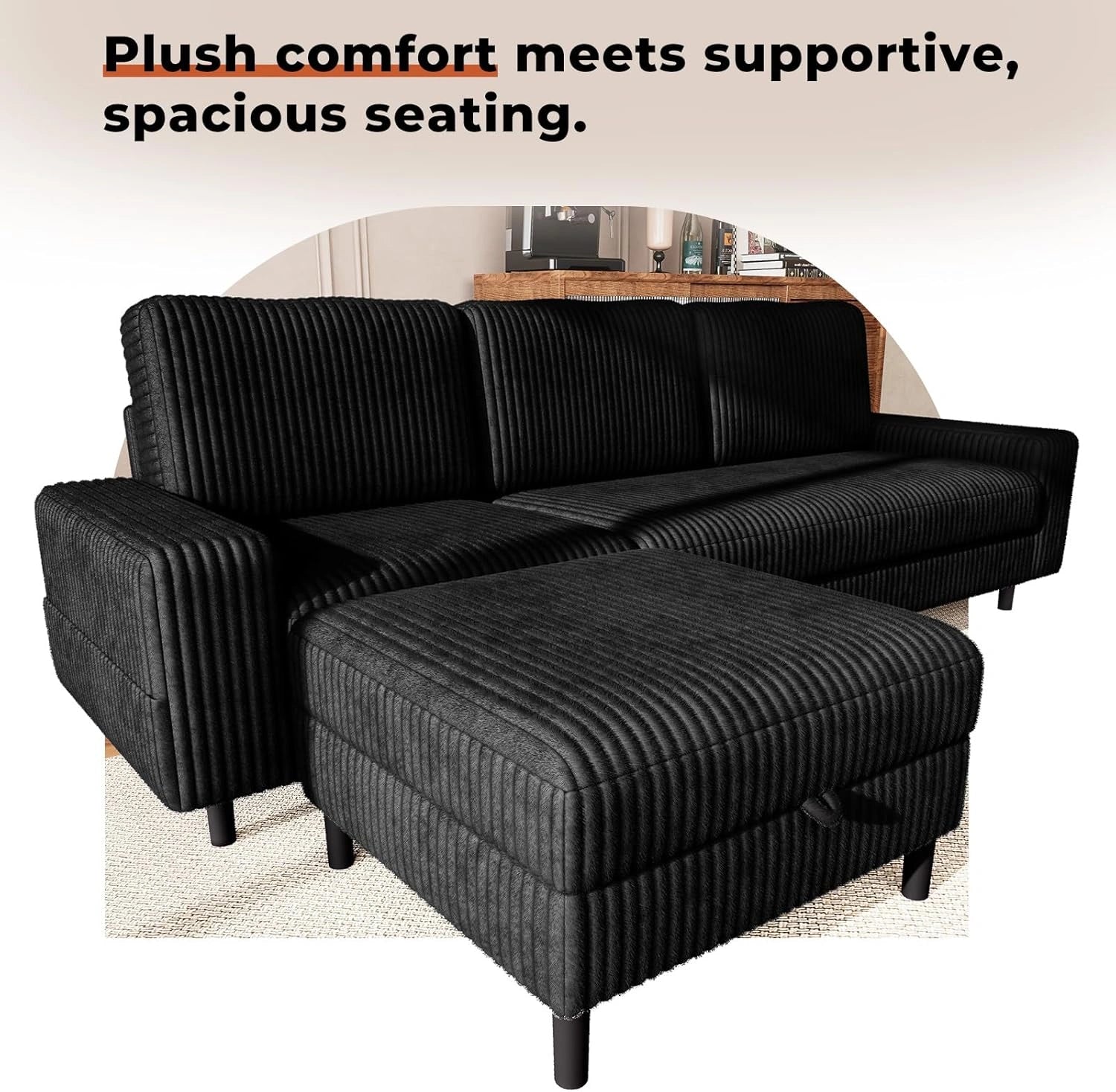 LMJSF08 Corner Sofa 3 Seater Modular Storage L Shaped Sofa