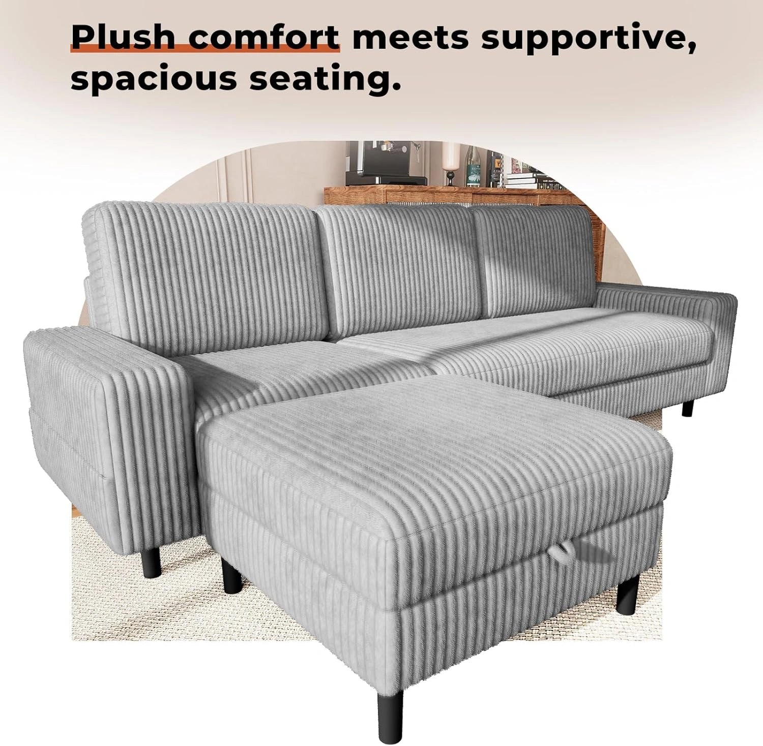 LMJSF08 Corner Sofa 3 Seater Modular Storage L Shaped Sofa