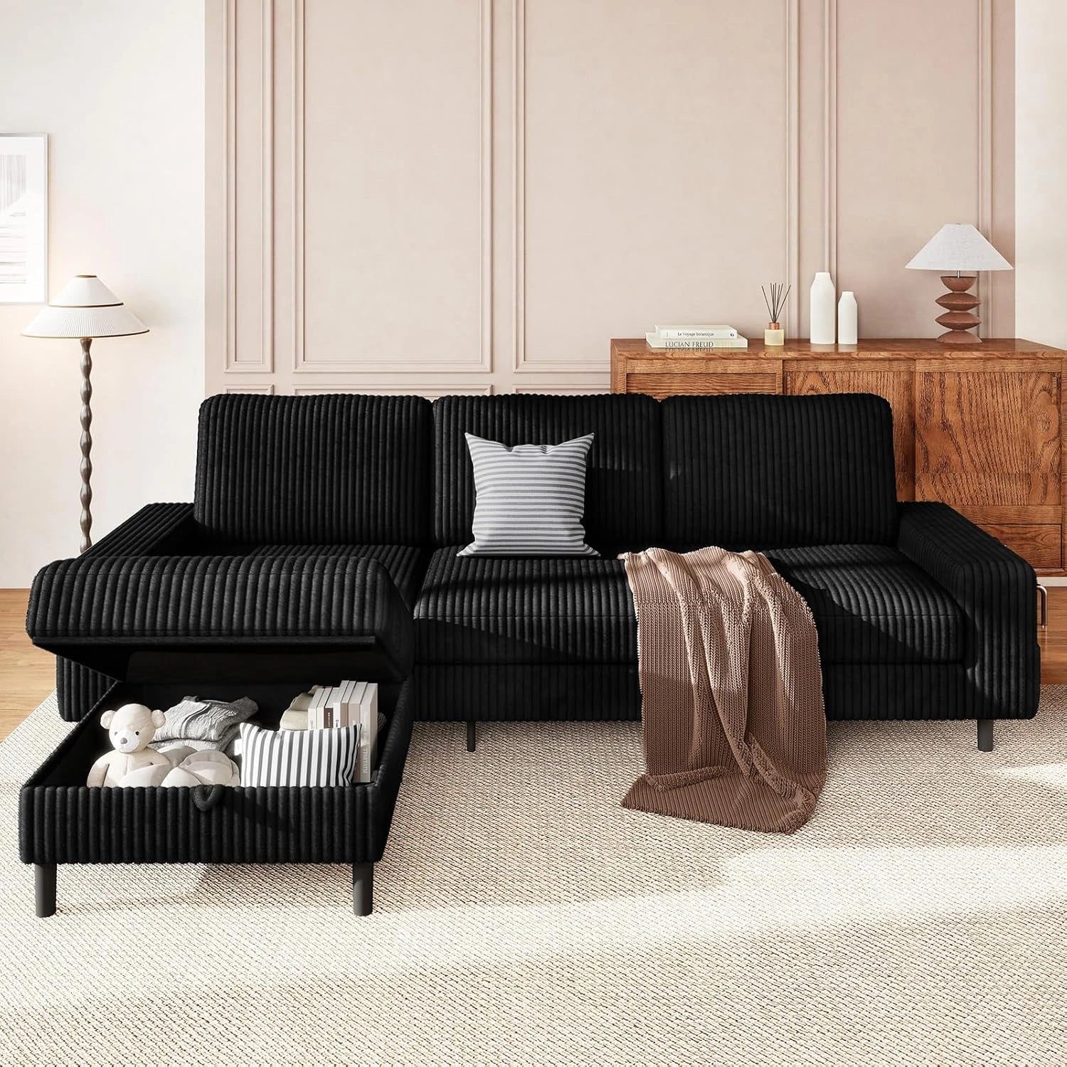 LMJSF08 Corner Sofa 3 Seater Modular Storage L Shaped Sofa
