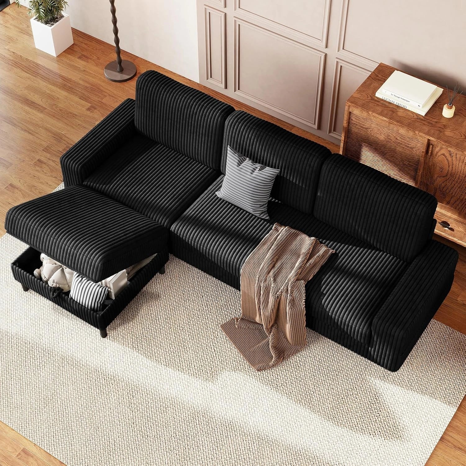 LMJSF08 Corner Sofa 3 Seater Modular Storage L Shaped Sofa