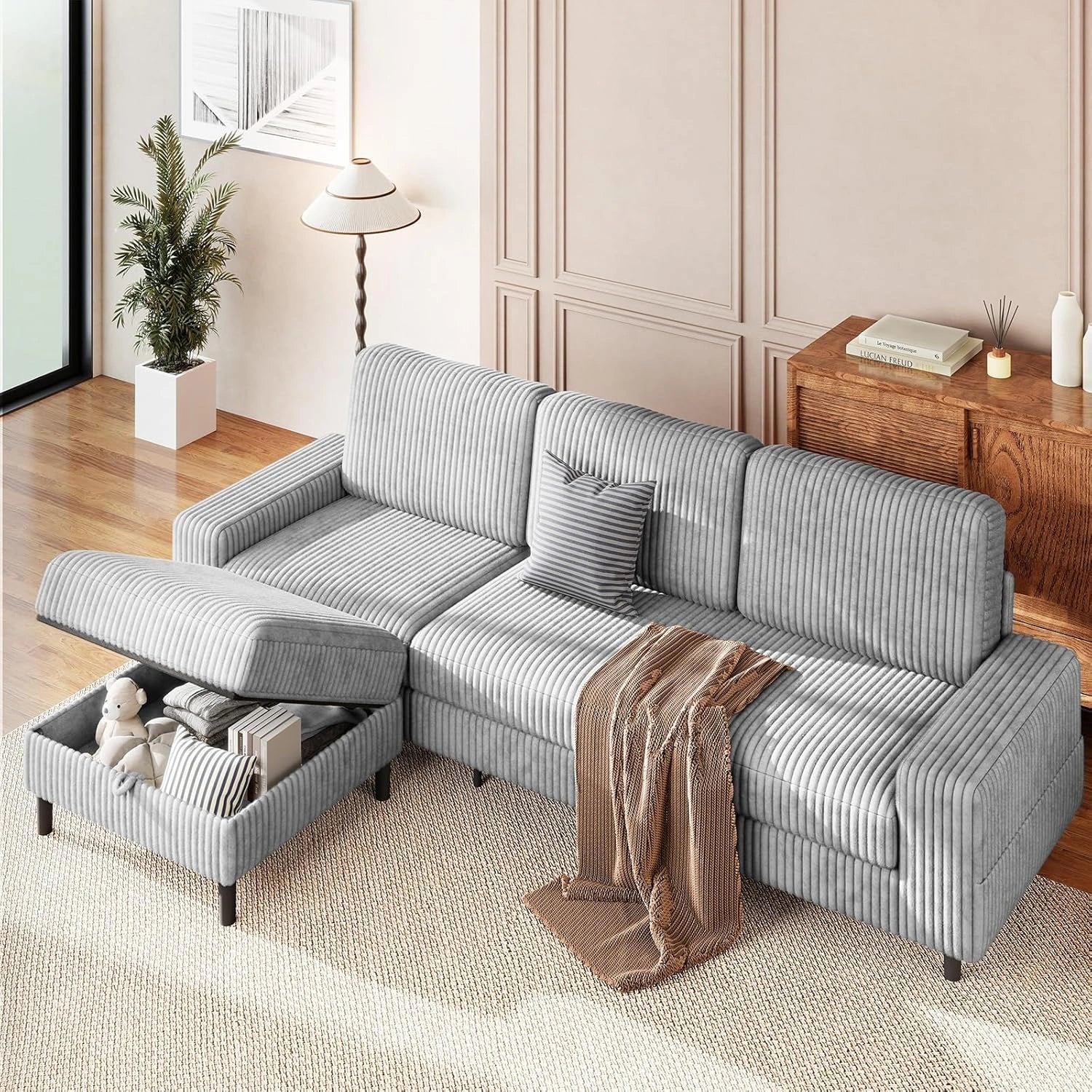 LMJSF08 Corner Sofa 3 Seater Modular Storage L Shaped Sofa