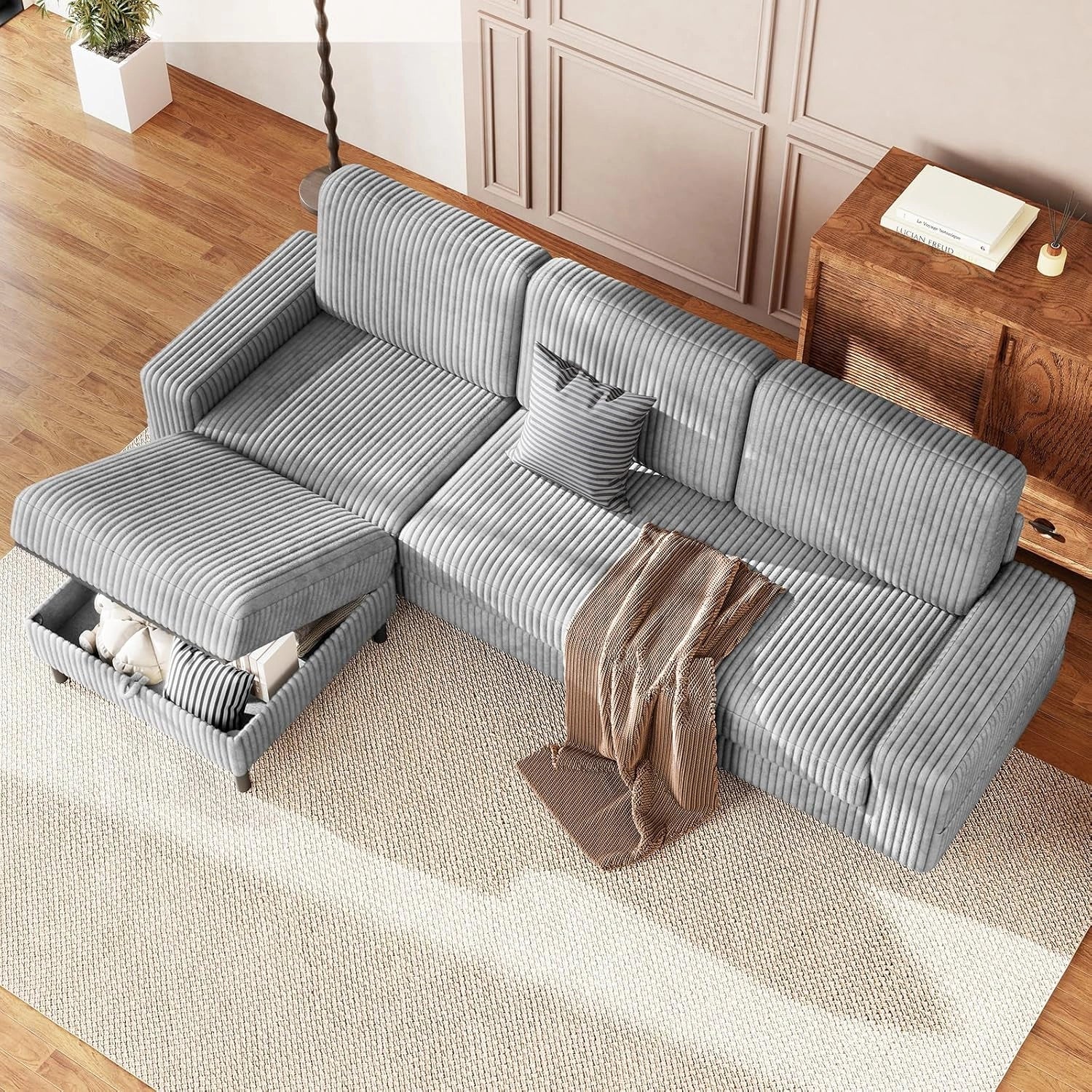 LMJSF08 Corner Sofa 3 Seater Modular Storage L Shaped Sofa