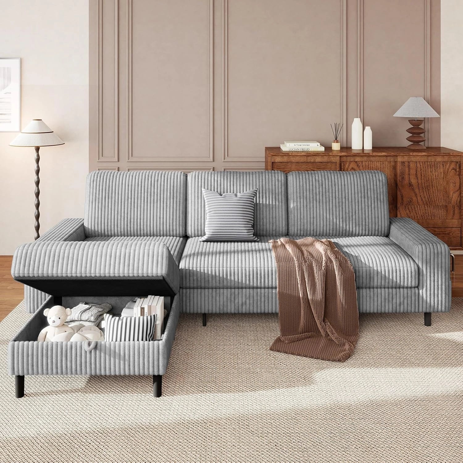 LMJSF08 Corner Sofa 3 Seater Modular Storage L Shaped Sofa