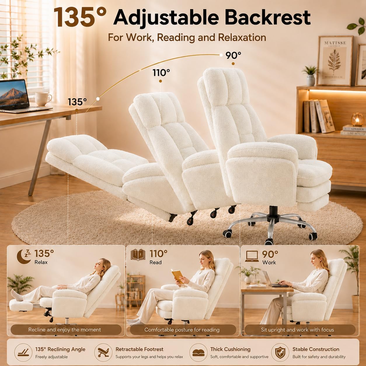 LB01 Office Chair Wide Cross Legged Heavy Duty Desk Chair