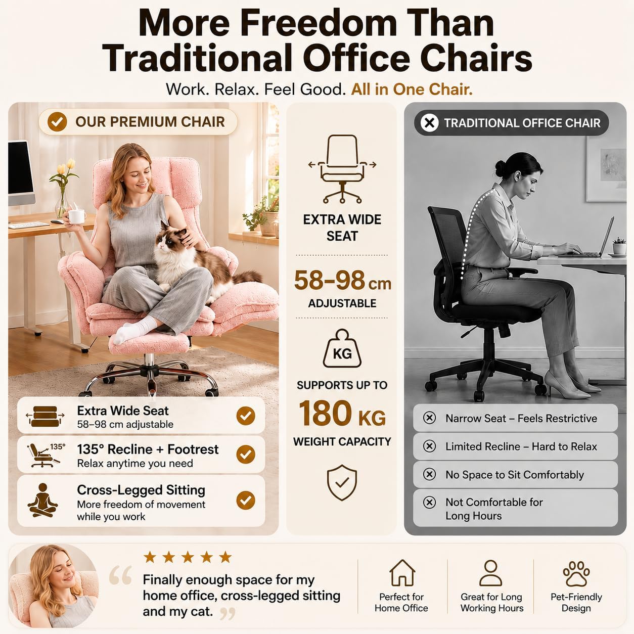 LB01 Office Chair Wide Cross Legged Heavy Duty Desk Chair