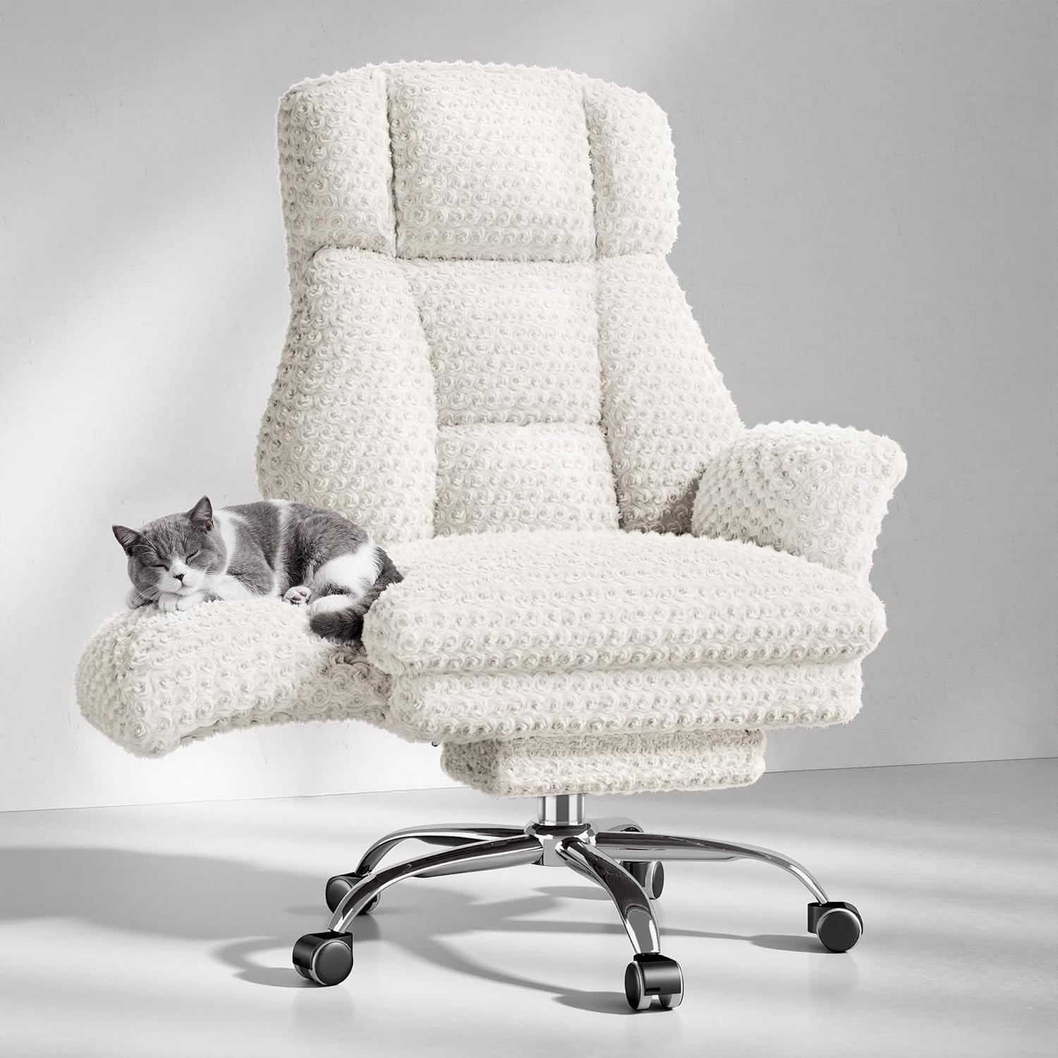 LB01 Rose Velvet Office Chair Wide Cross Legged Heavy Duty Desk Chair